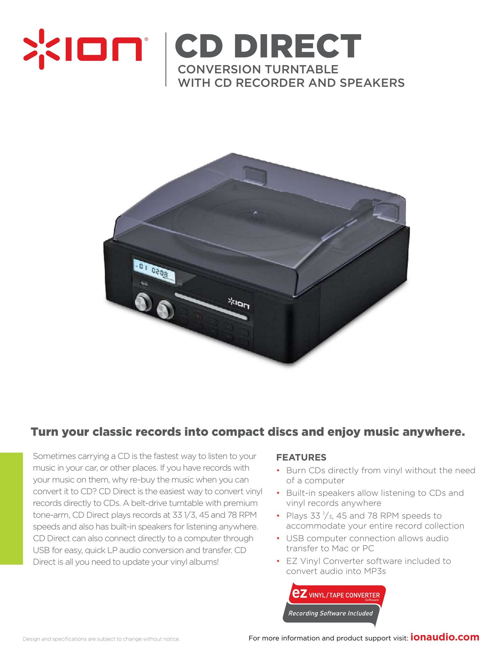 ION CD DIRECT Turntable User Manual