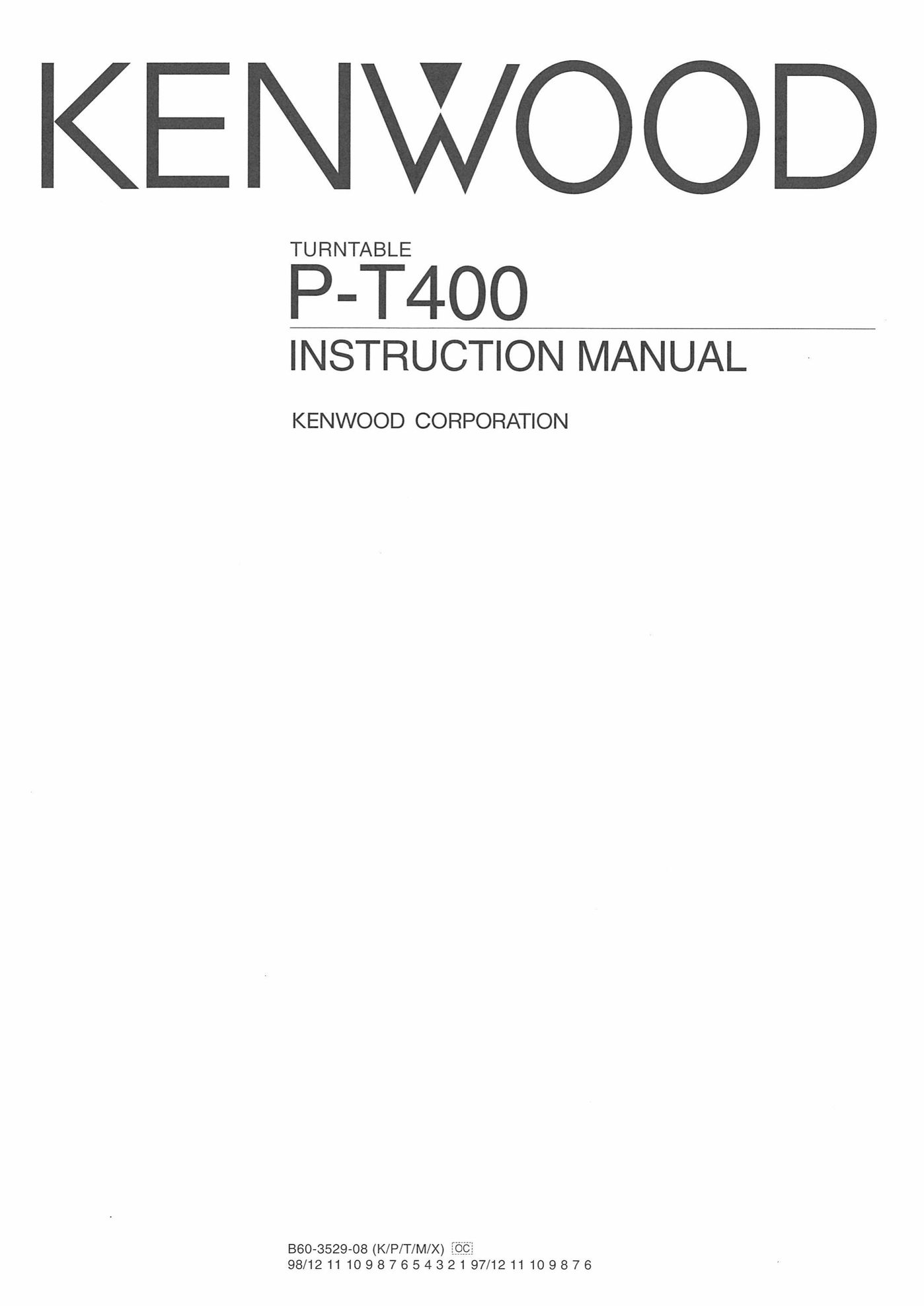Kenwood P-T400 Turntable User Manual