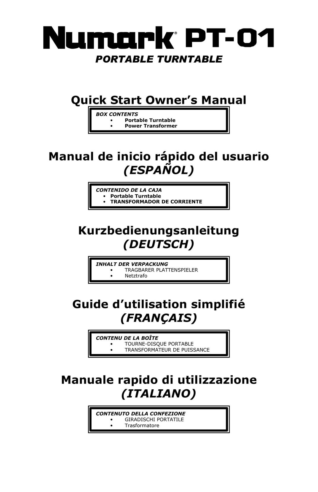Numark Industries PT-01 Turntable User Manual