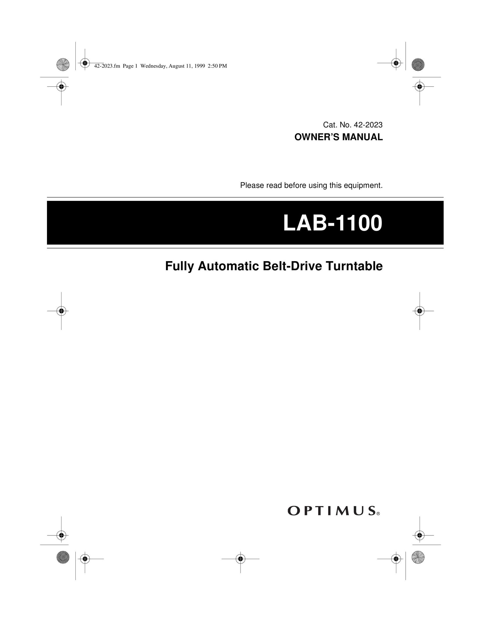 Optimus LAB-1100 Turntable User Manual