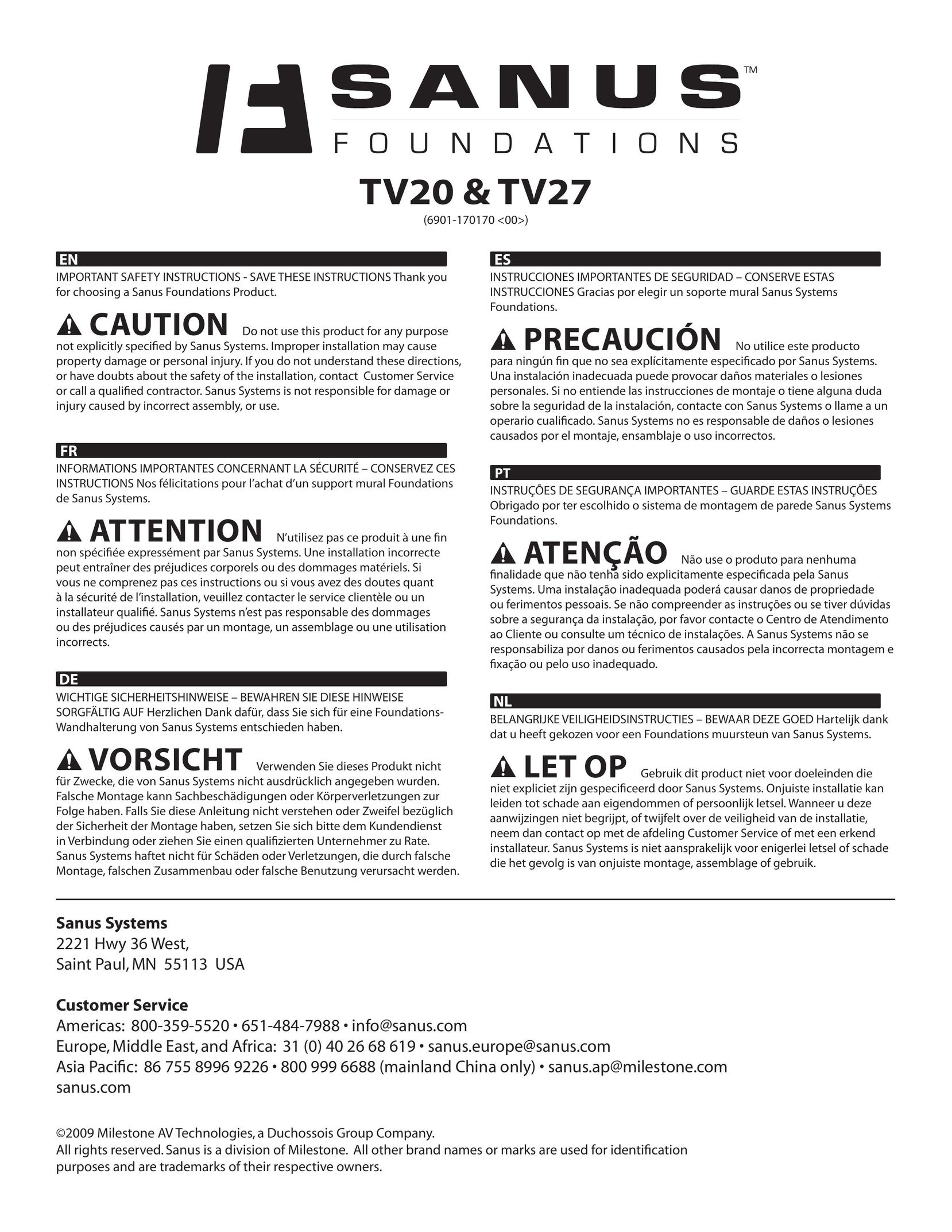 Sanus Systems TV20 Turntable User Manual