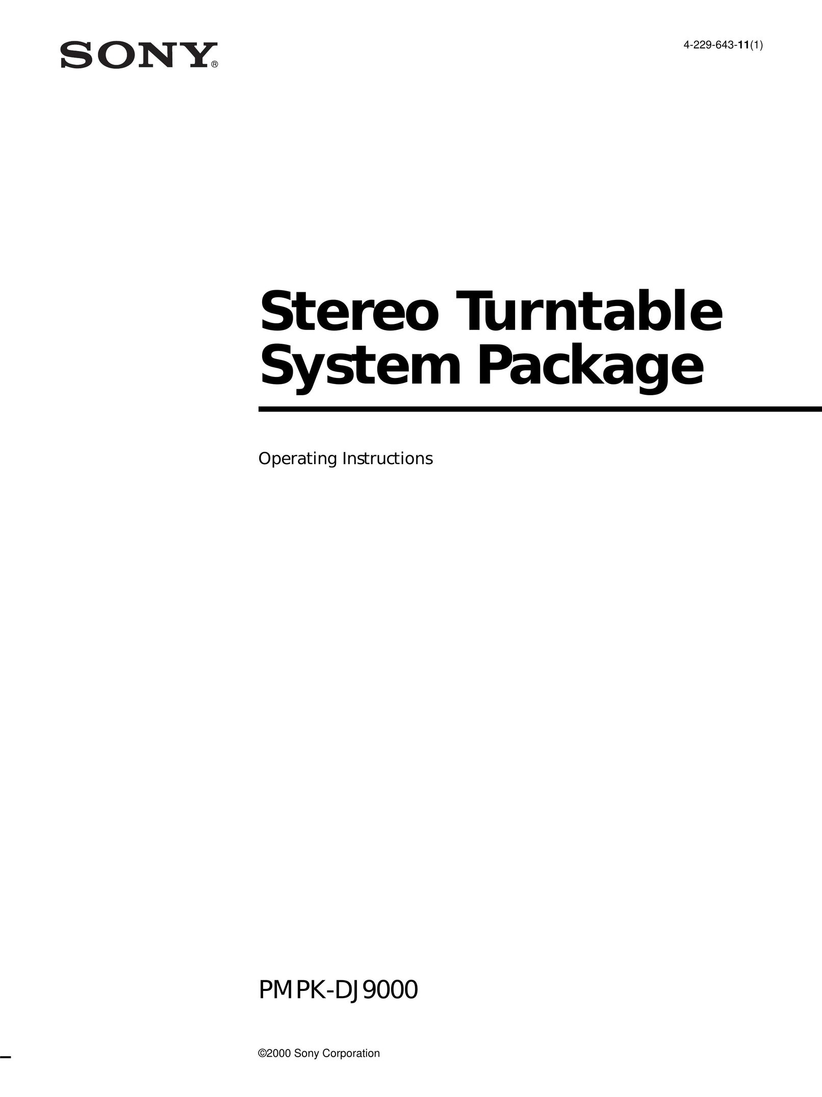 Sony PMPK-DJ9000 Turntable User Manual