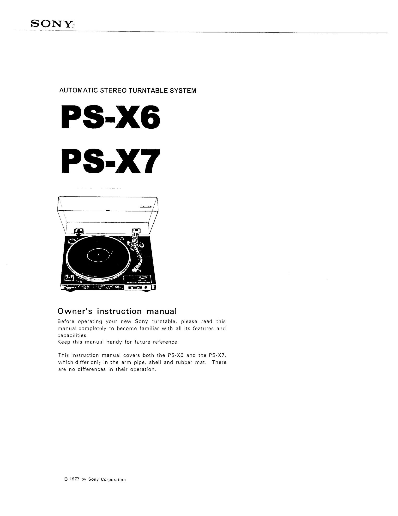Sony PS-X6 Turntable User Manual