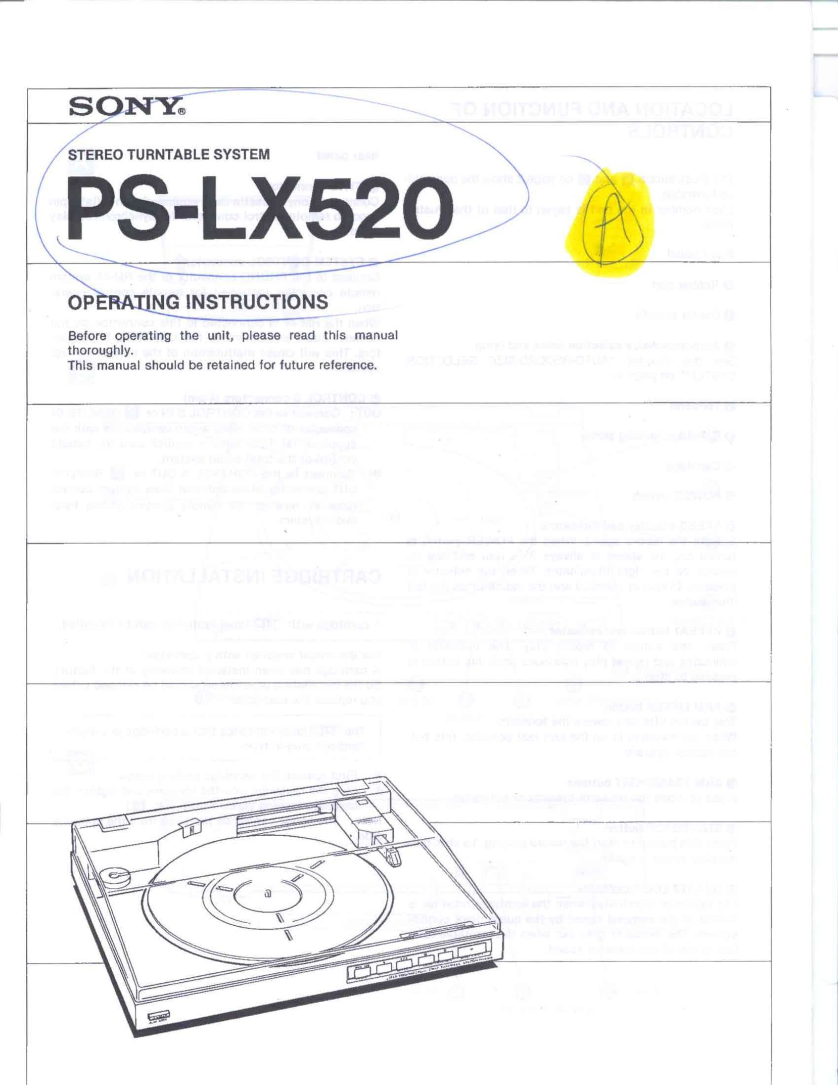 Sony PSLX520 Turntable User Manual