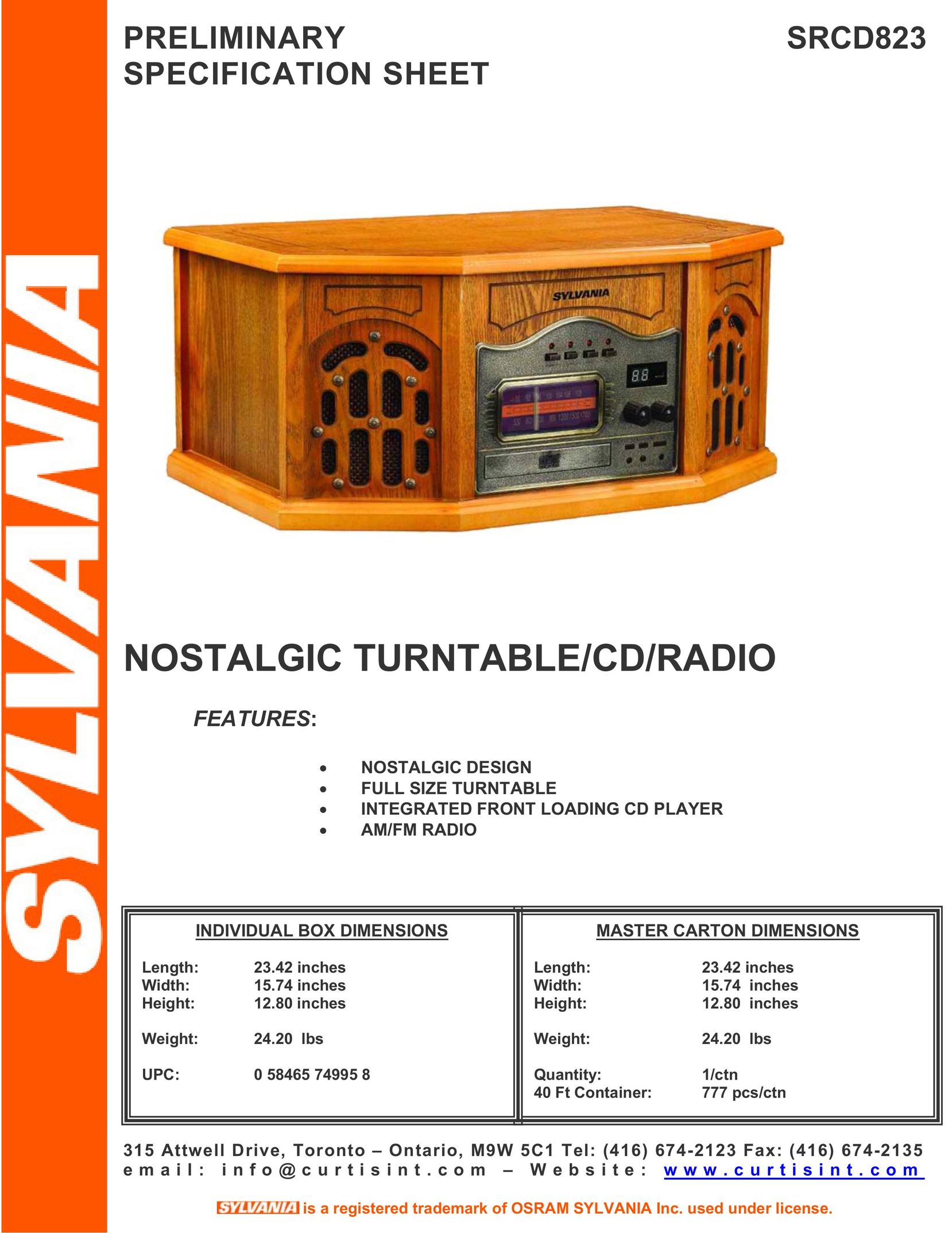 Sylvania SRCD823 Turntable User Manual