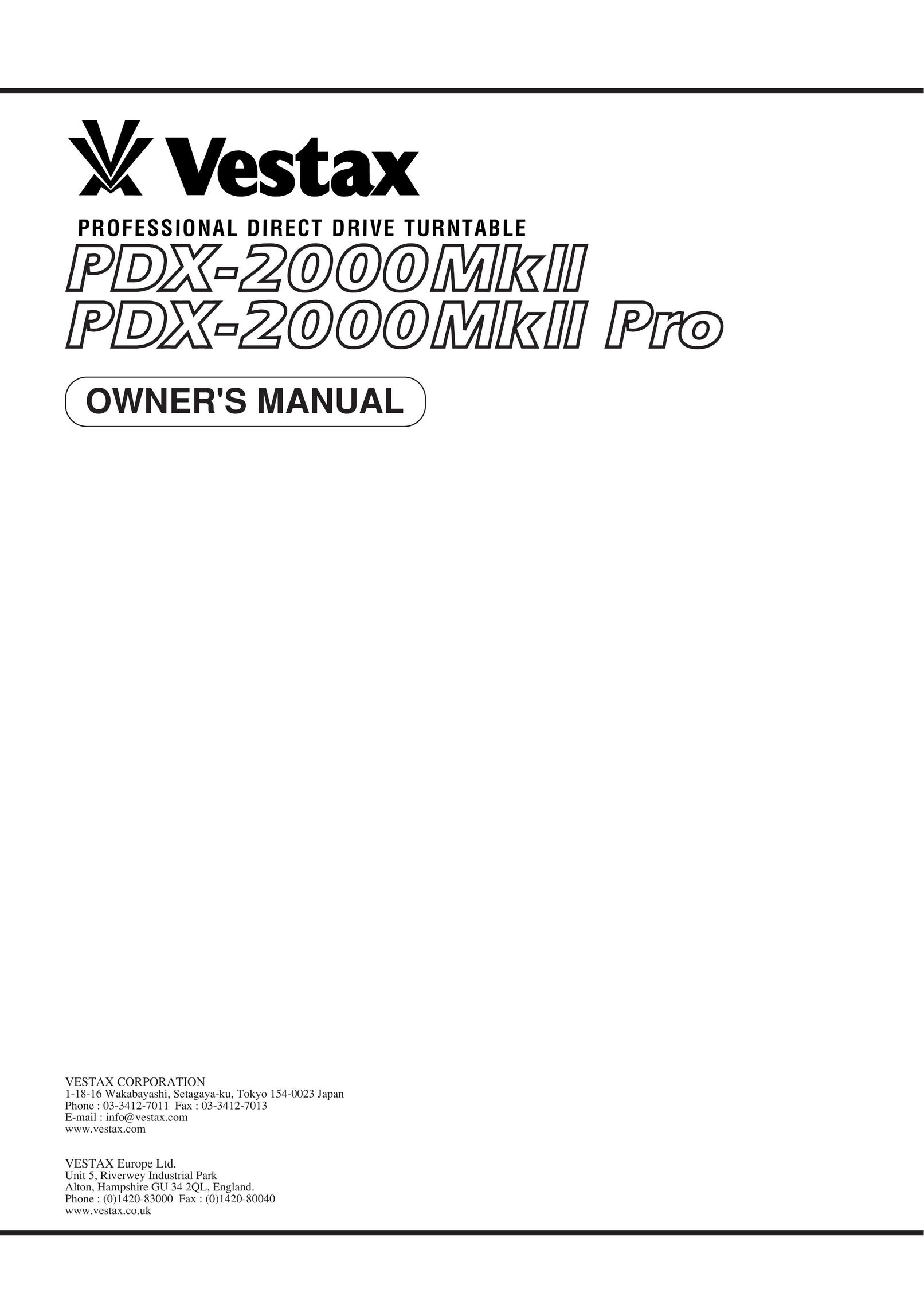 Vestax PDX-2000MkII, PDX-2000MkII Pro Turntable User Manual