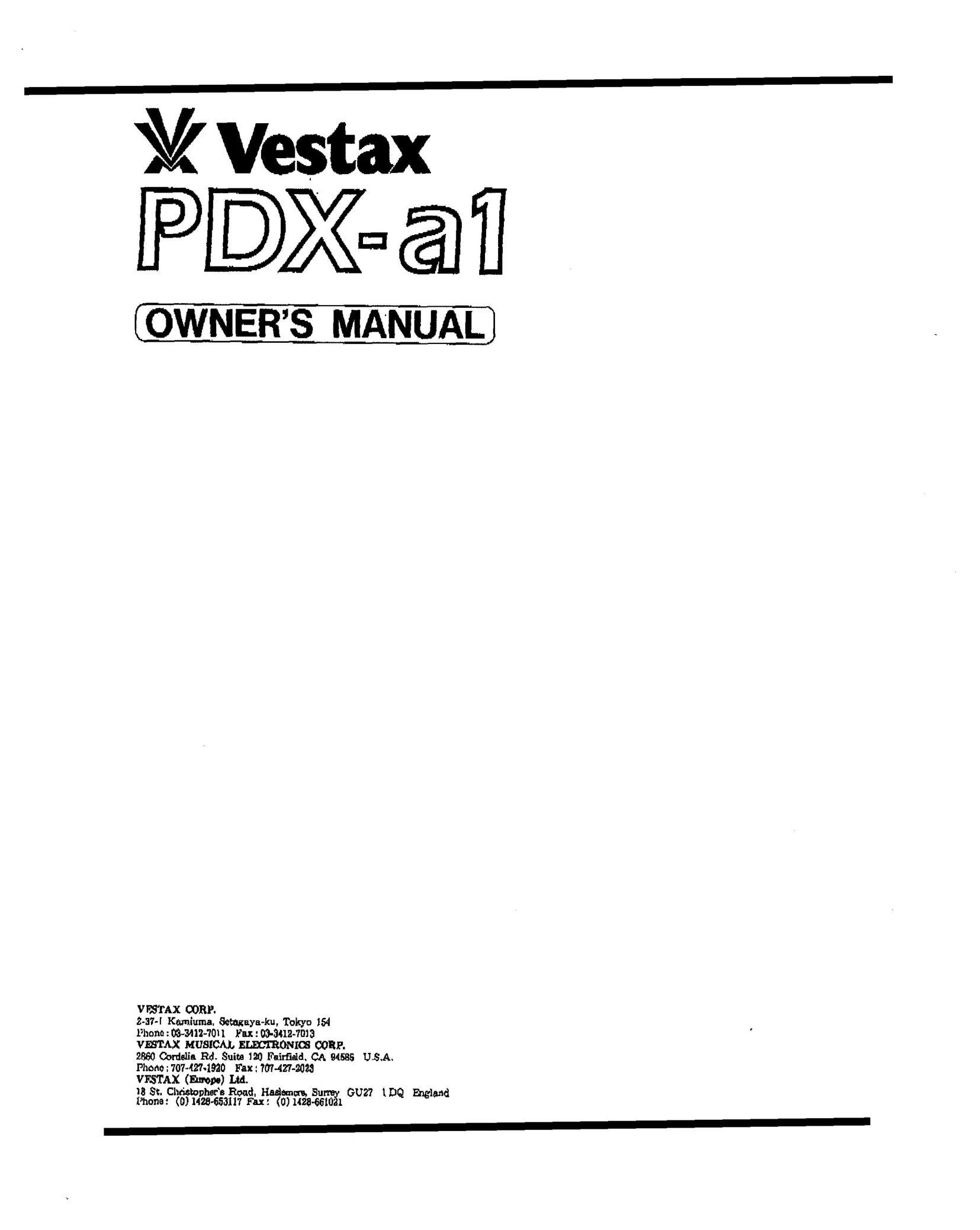 Vestax PDX-a1 Turntable User Manual