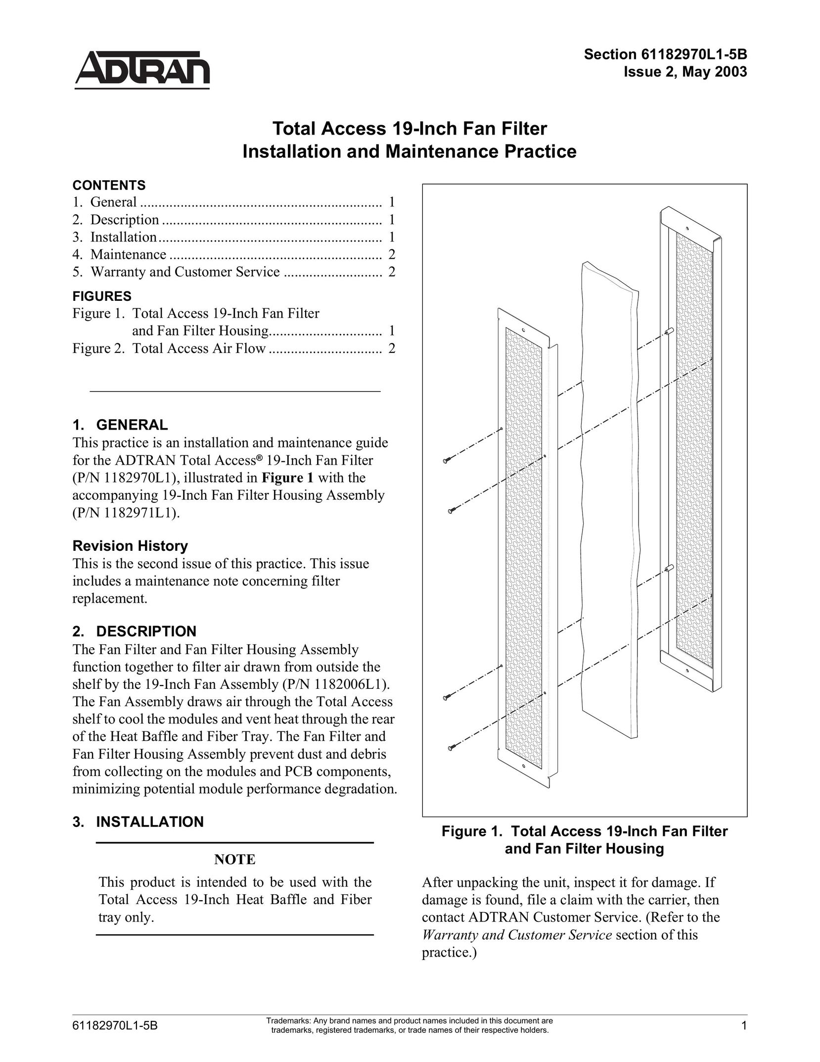ADTRAN Total Access 19-Inch Fan Filter Air Cleaner User Manual