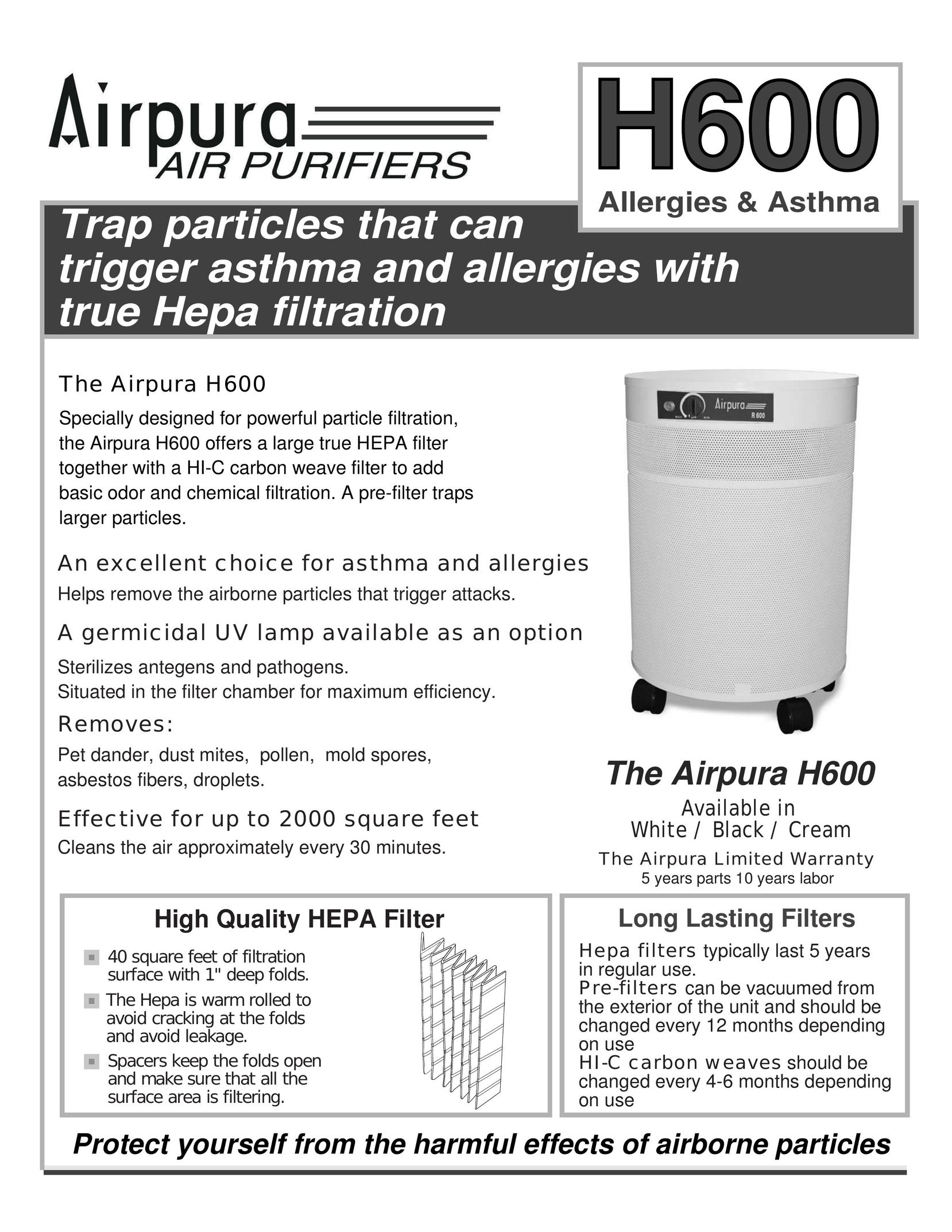Airpura Industries Airpura H600 Air Cleaner User Manual