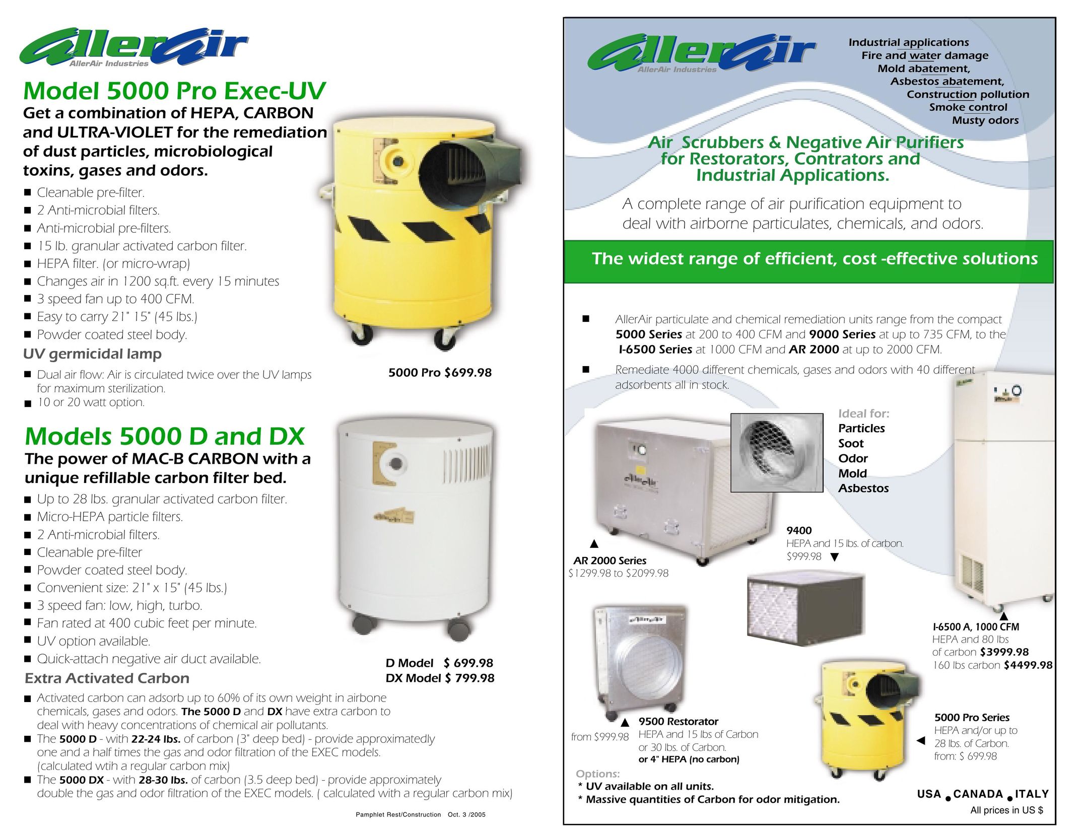 AllerAir 5000 D and DX Air Cleaner User Manual