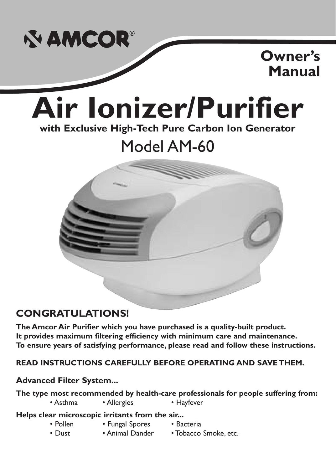 Amcor AM-60 Air Cleaner User Manual