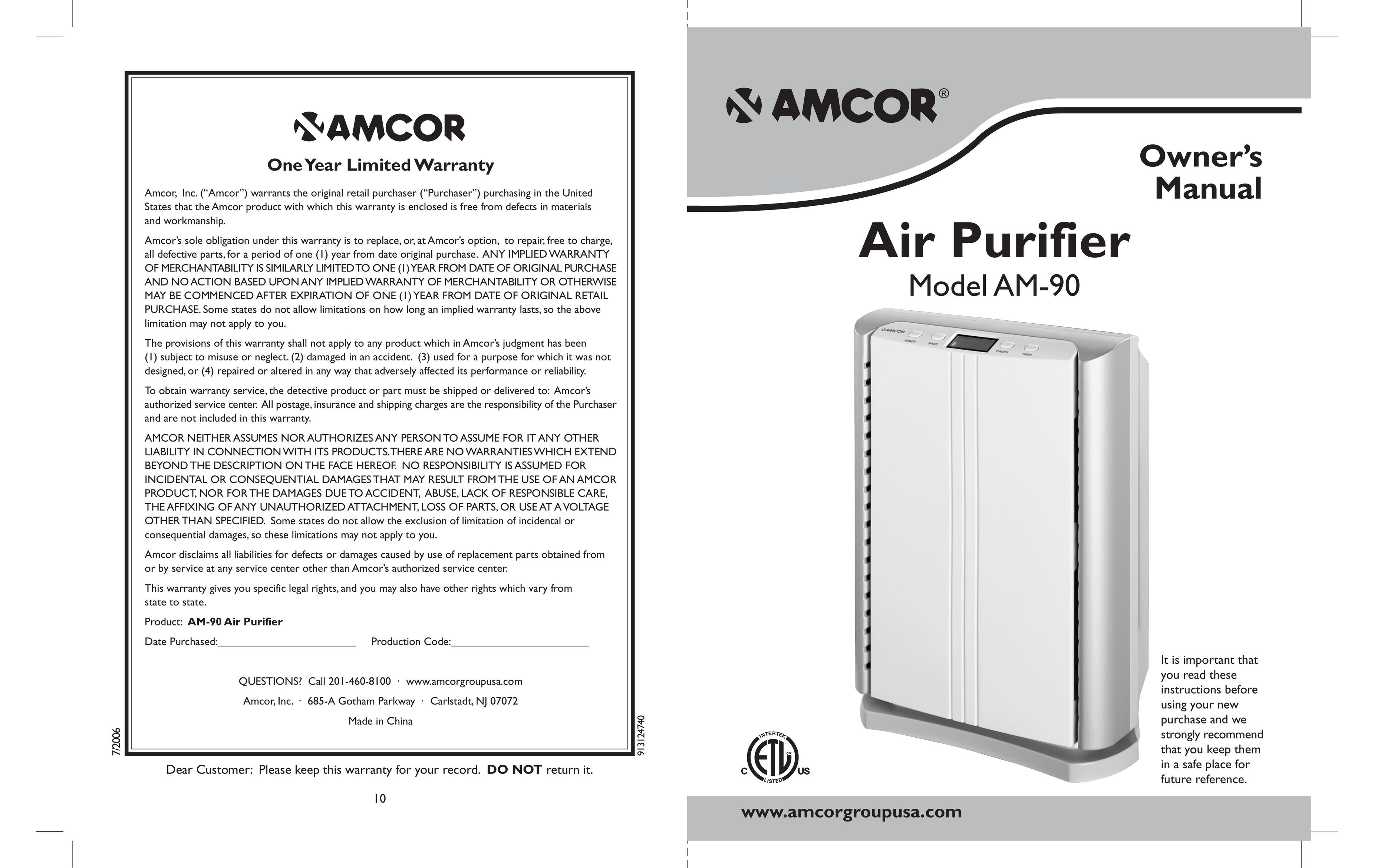 Amcor AM-90 IB Air Cleaner User Manual