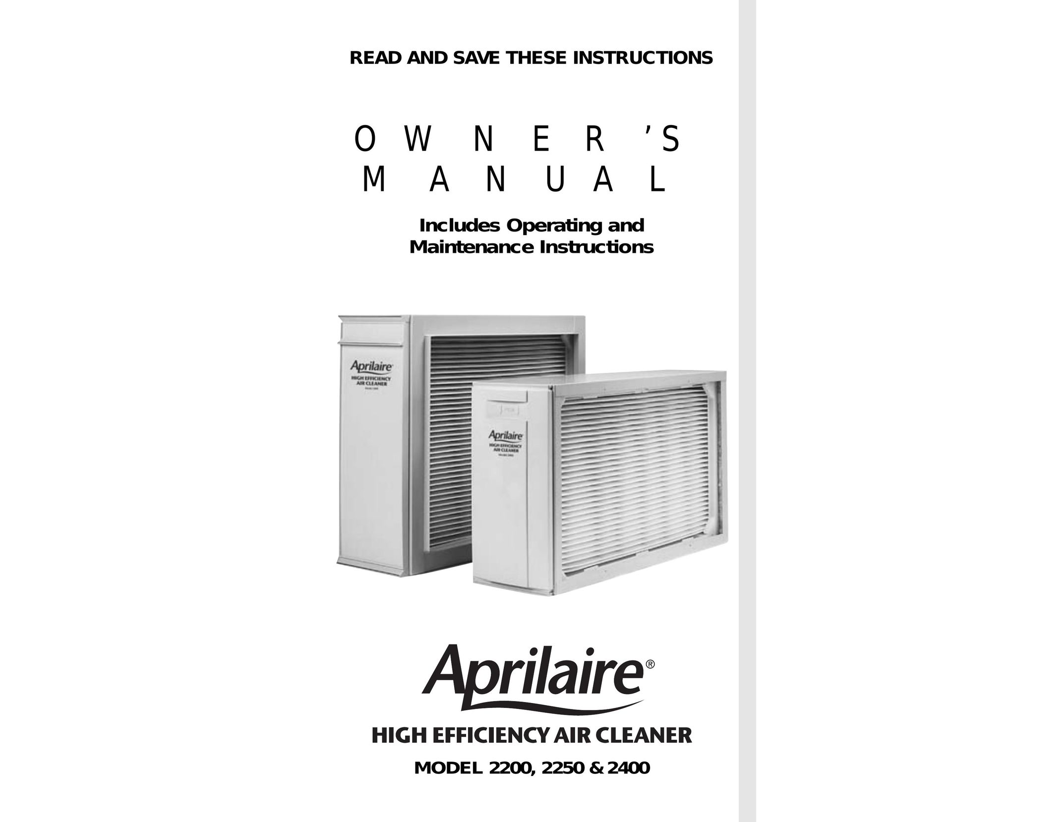 Aprilaire 2250 Air Cleaner User Manual