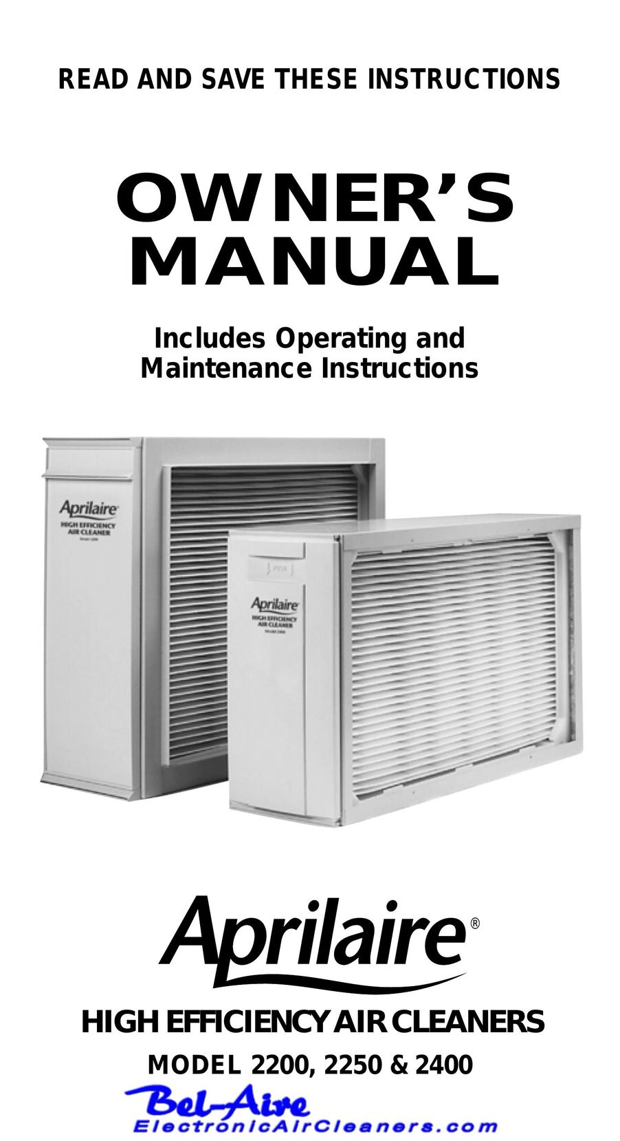 Aprilaire 2250 & 2400 Air Cleaner User Manual