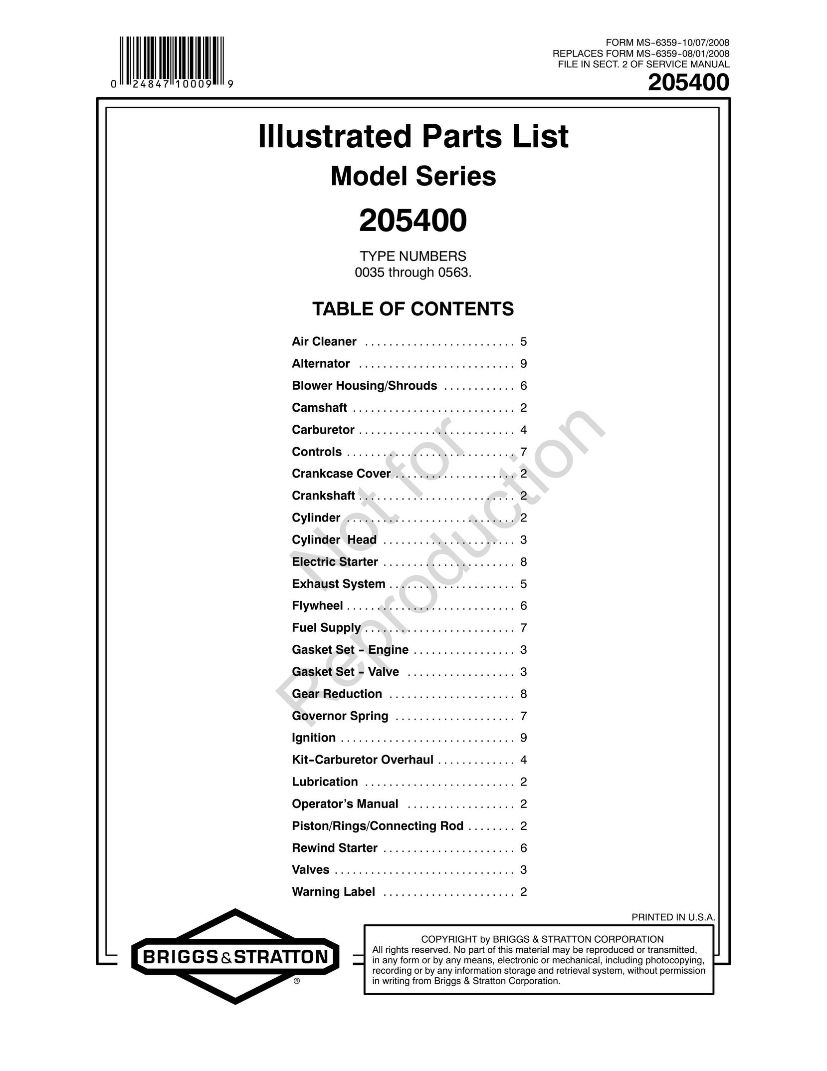 Briggs & Stratton 205400 Air Cleaner User Manual
