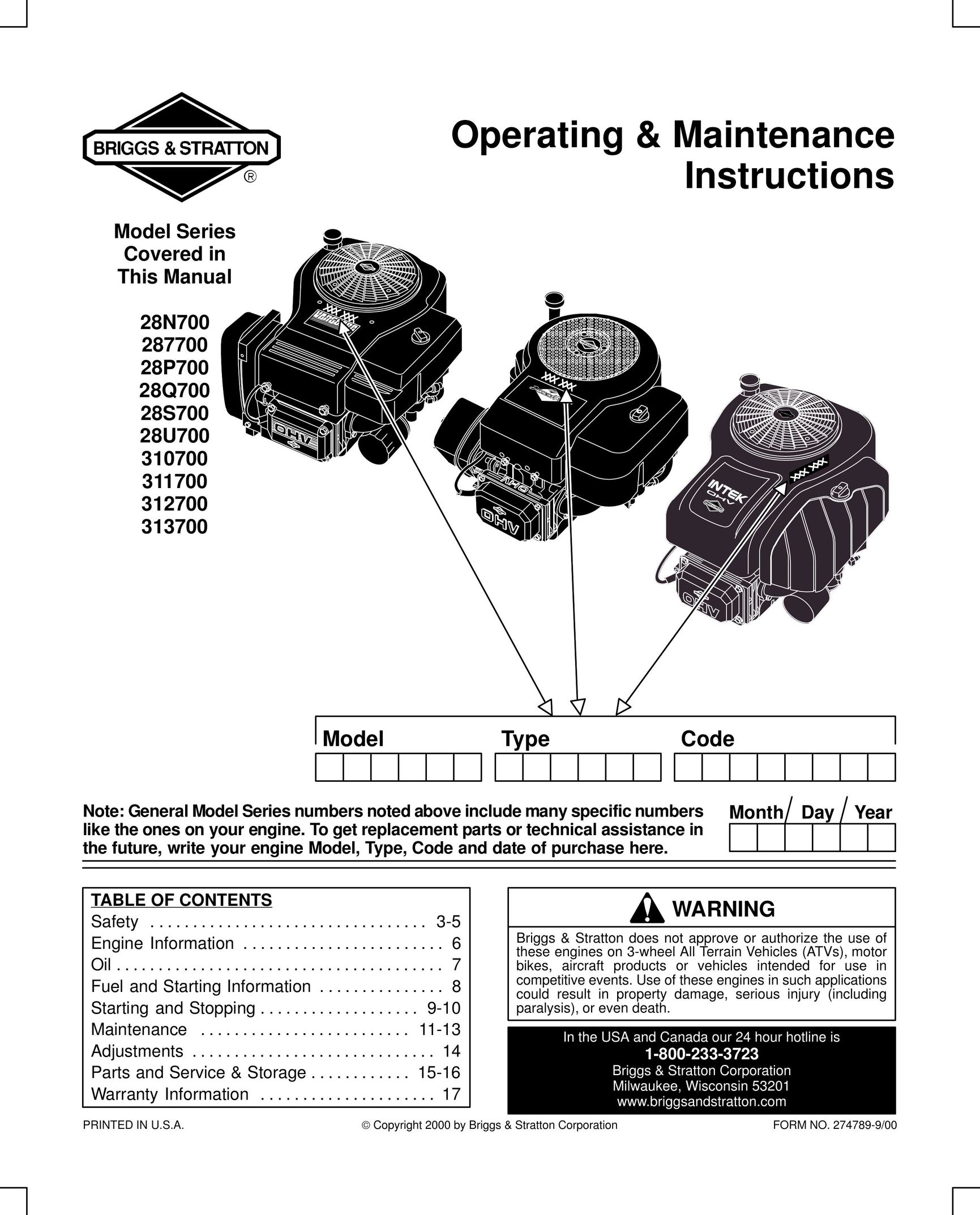 Briggs & Stratton 28S700 Air Cleaner User Manual