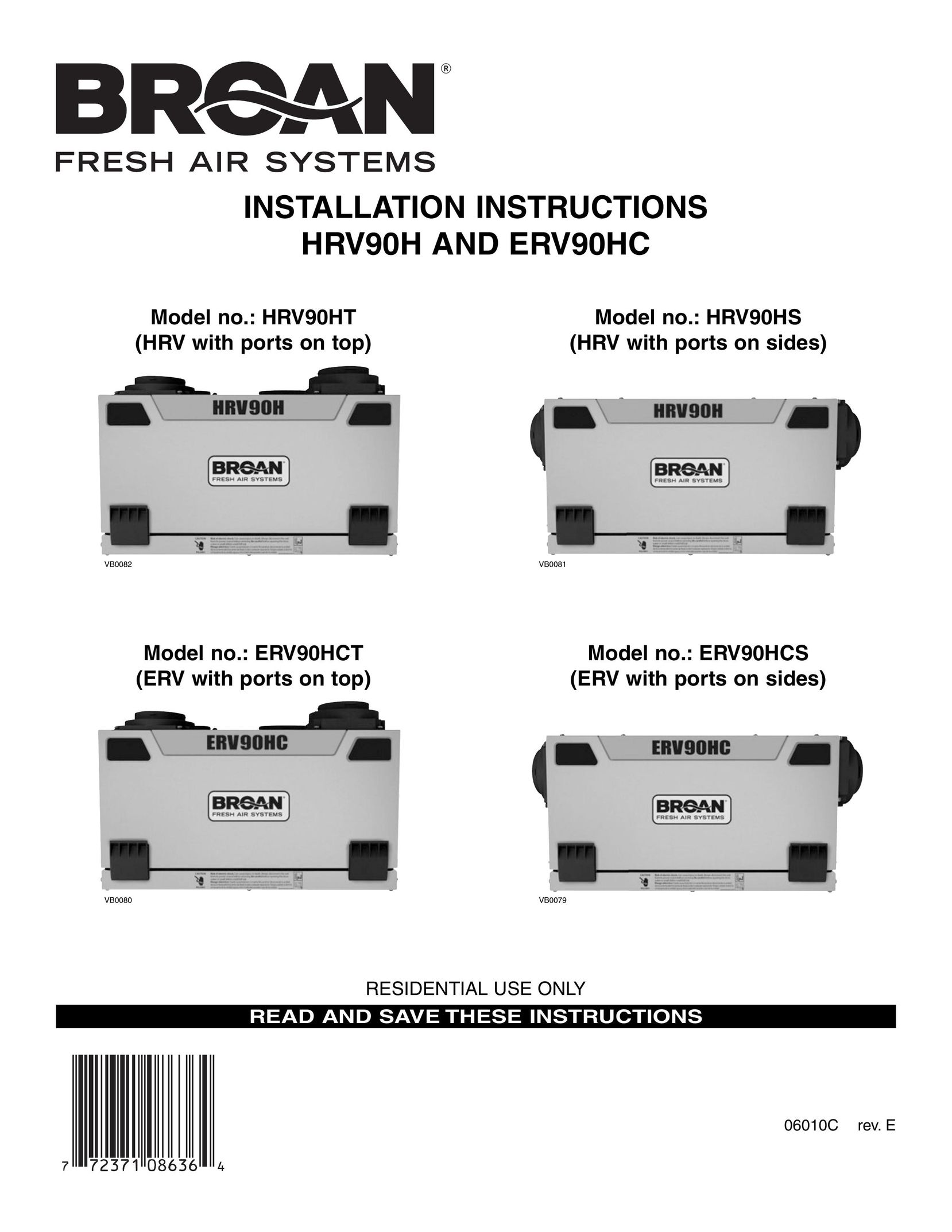 Broan ERV90HC Air Cleaner User Manual