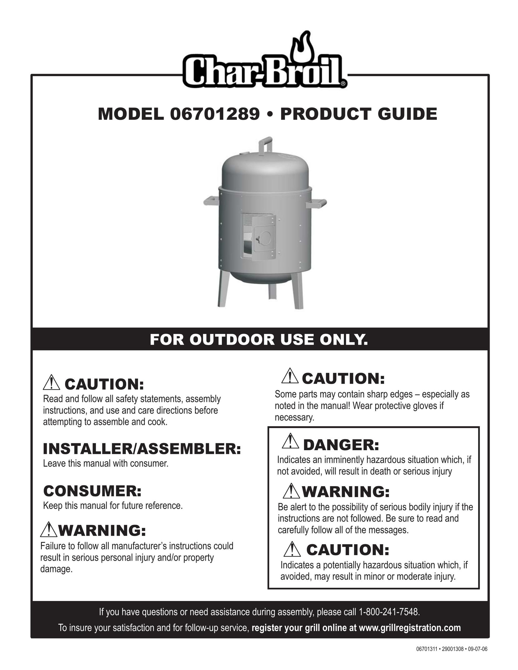 Char-Broil 6701289 Air Cleaner User Manual