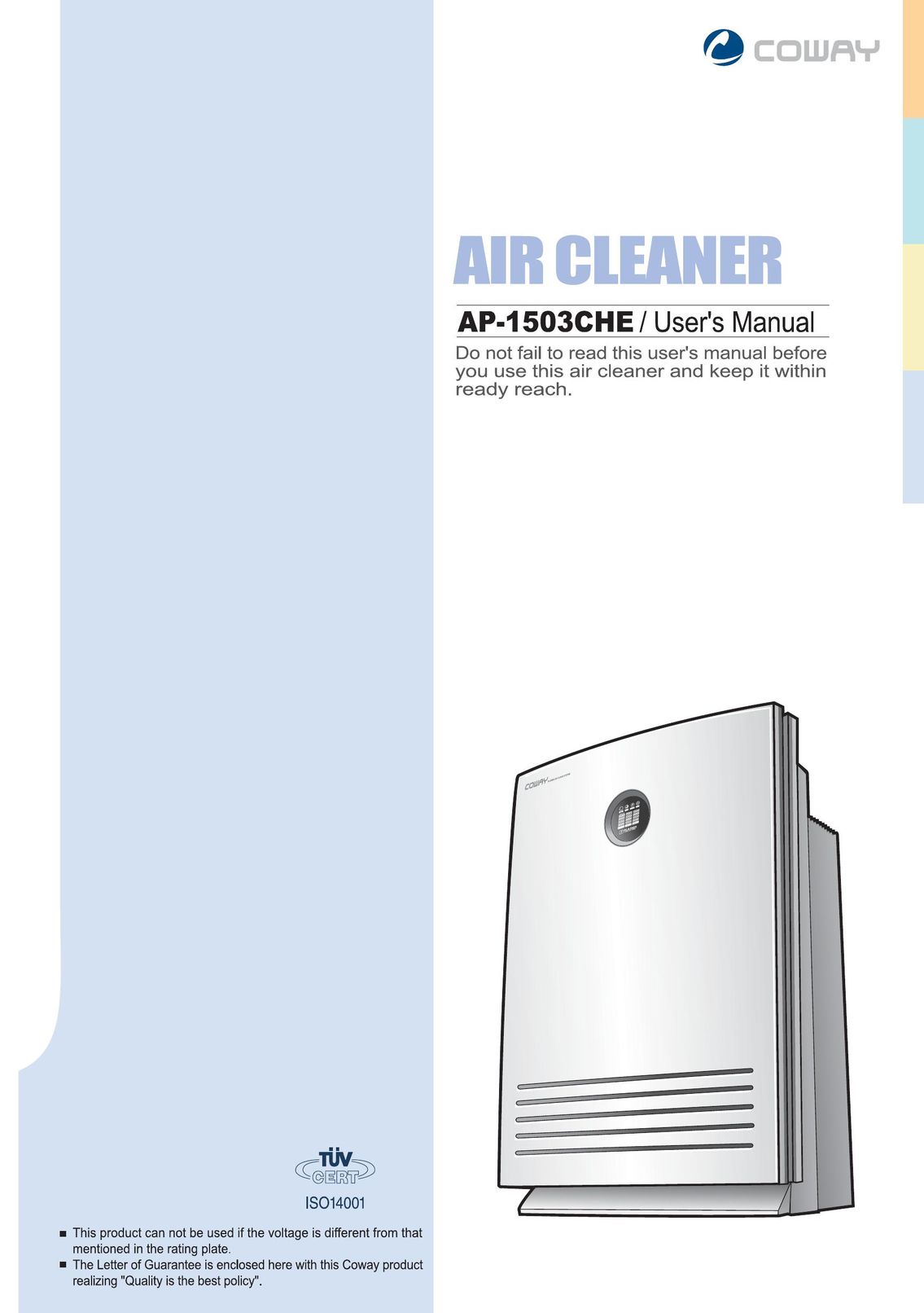 Coway AP-1503CHE Air Cleaner User Manual