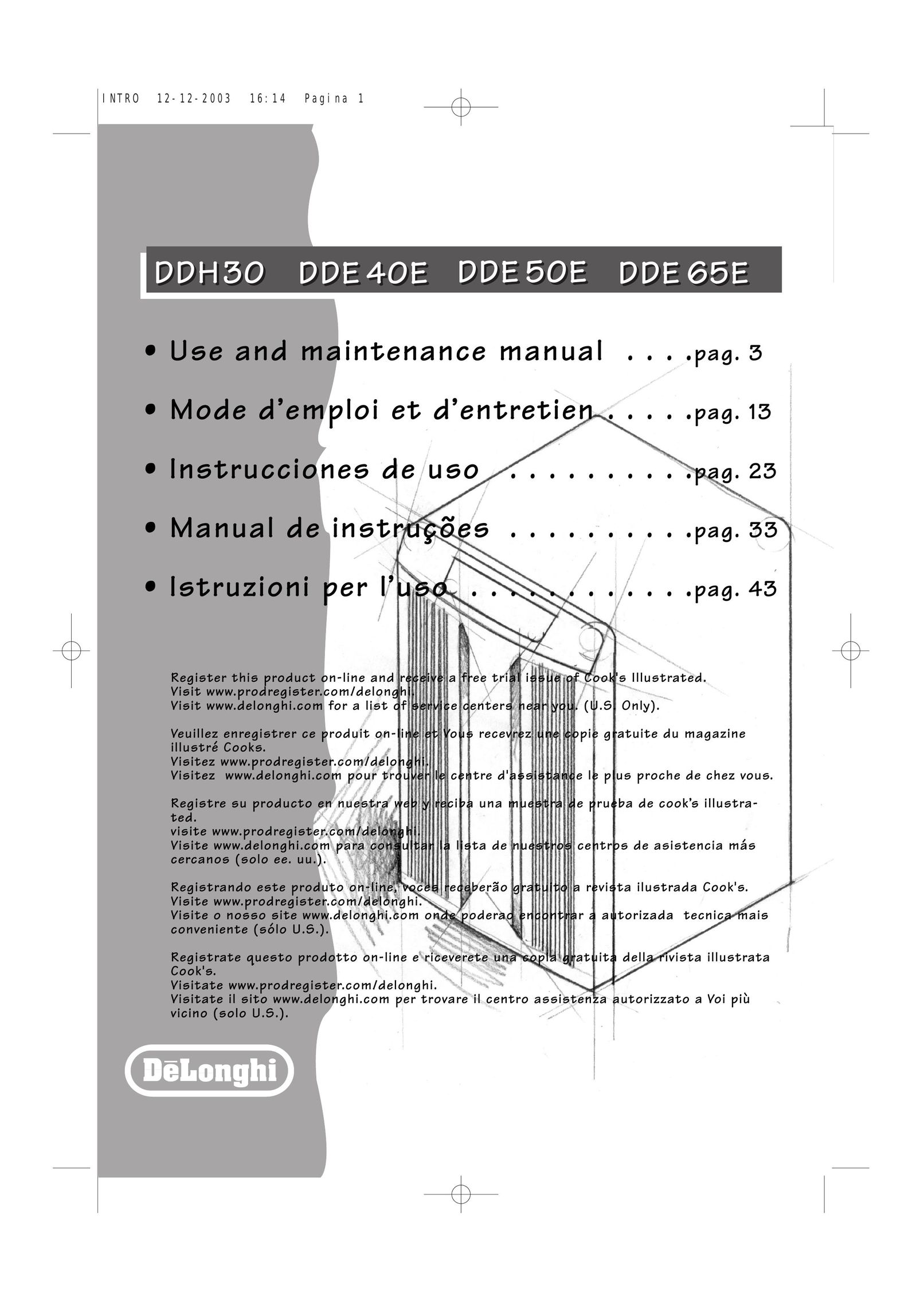 DeLonghi DDE 65EDDE 50E Air Cleaner User Manual