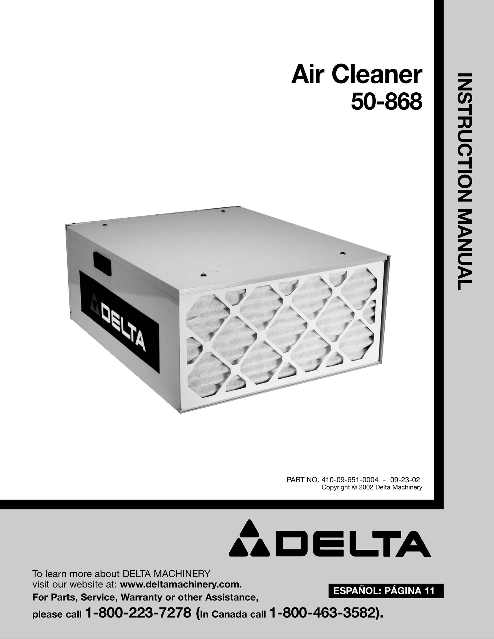 Deltaco 50-868 Air Cleaner User Manual