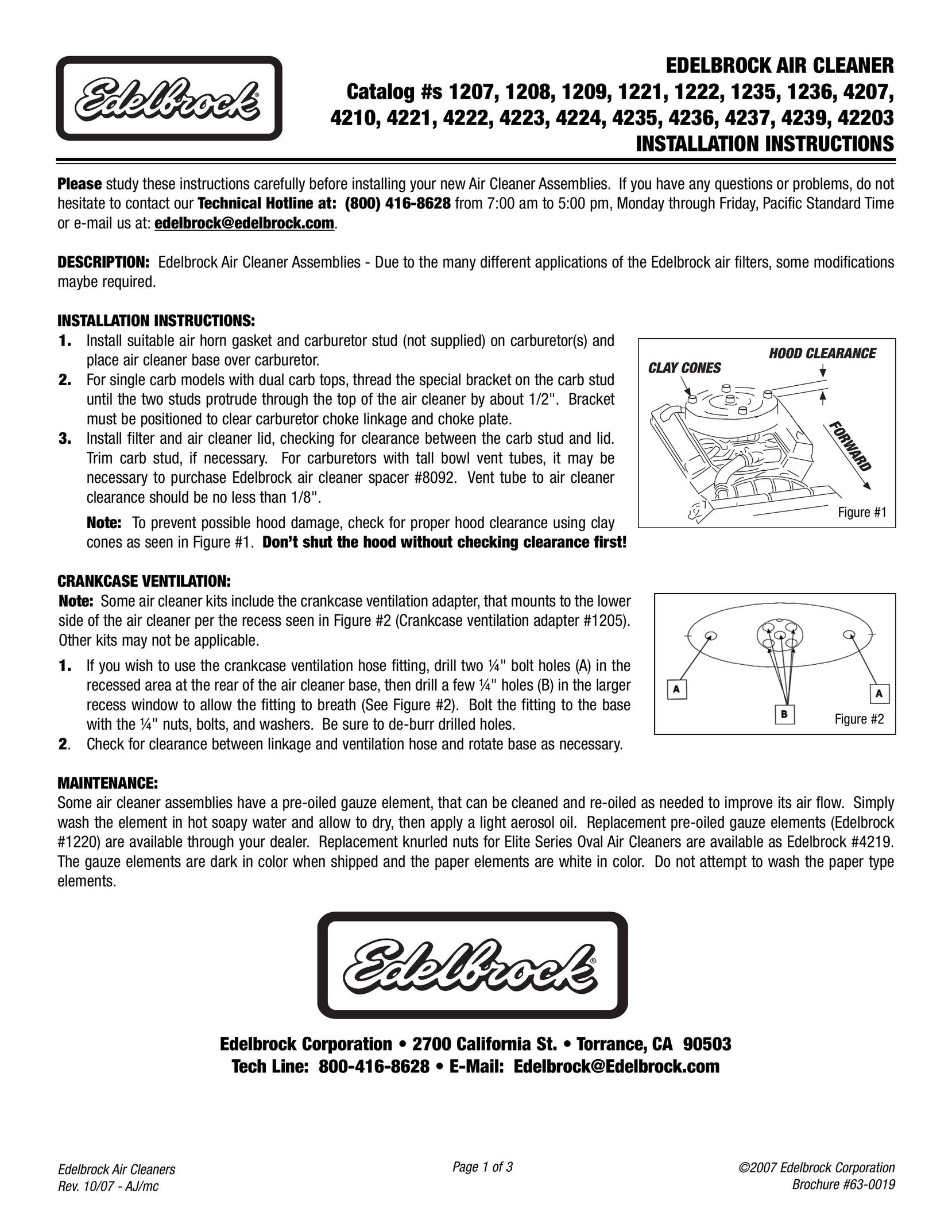 Edelbrock 4237 Air Cleaner User Manual