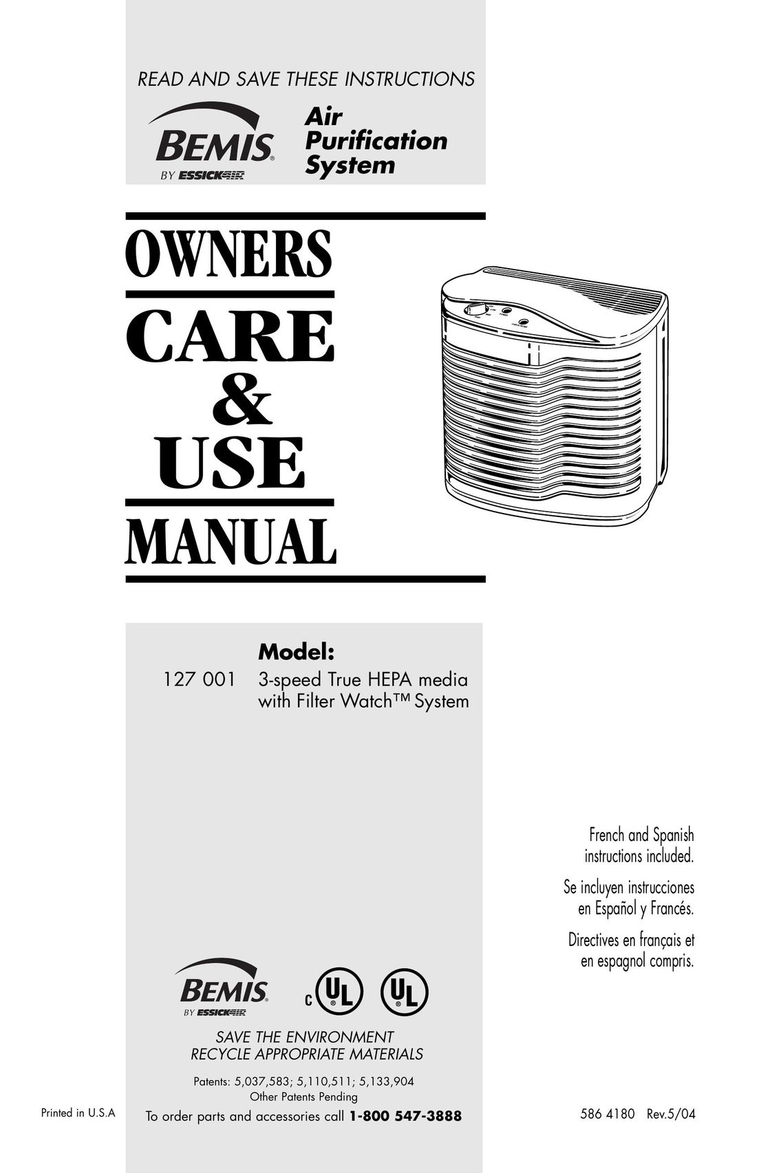 Essick Air 127-001 Air Cleaner User Manual
