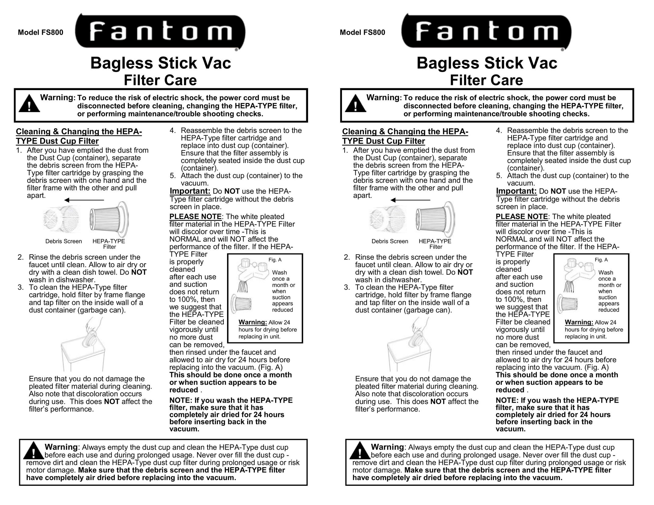 Fantom Vacuum FS800 Air Cleaner User Manual