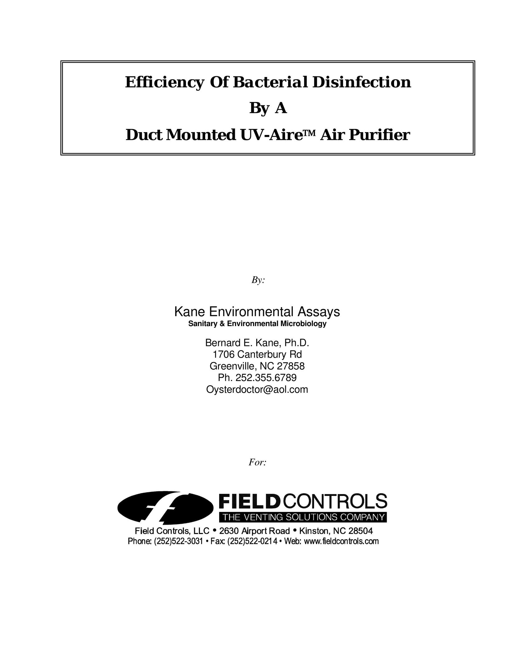 Field Controls CC 2000 Air Cleaner User Manual
