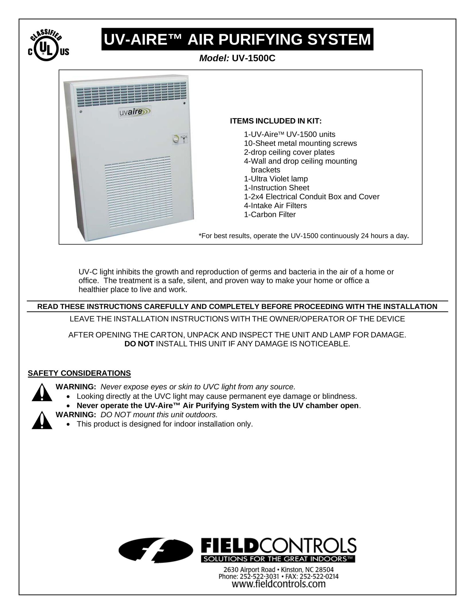 Field Controls UV-1500C Air Cleaner User Manual