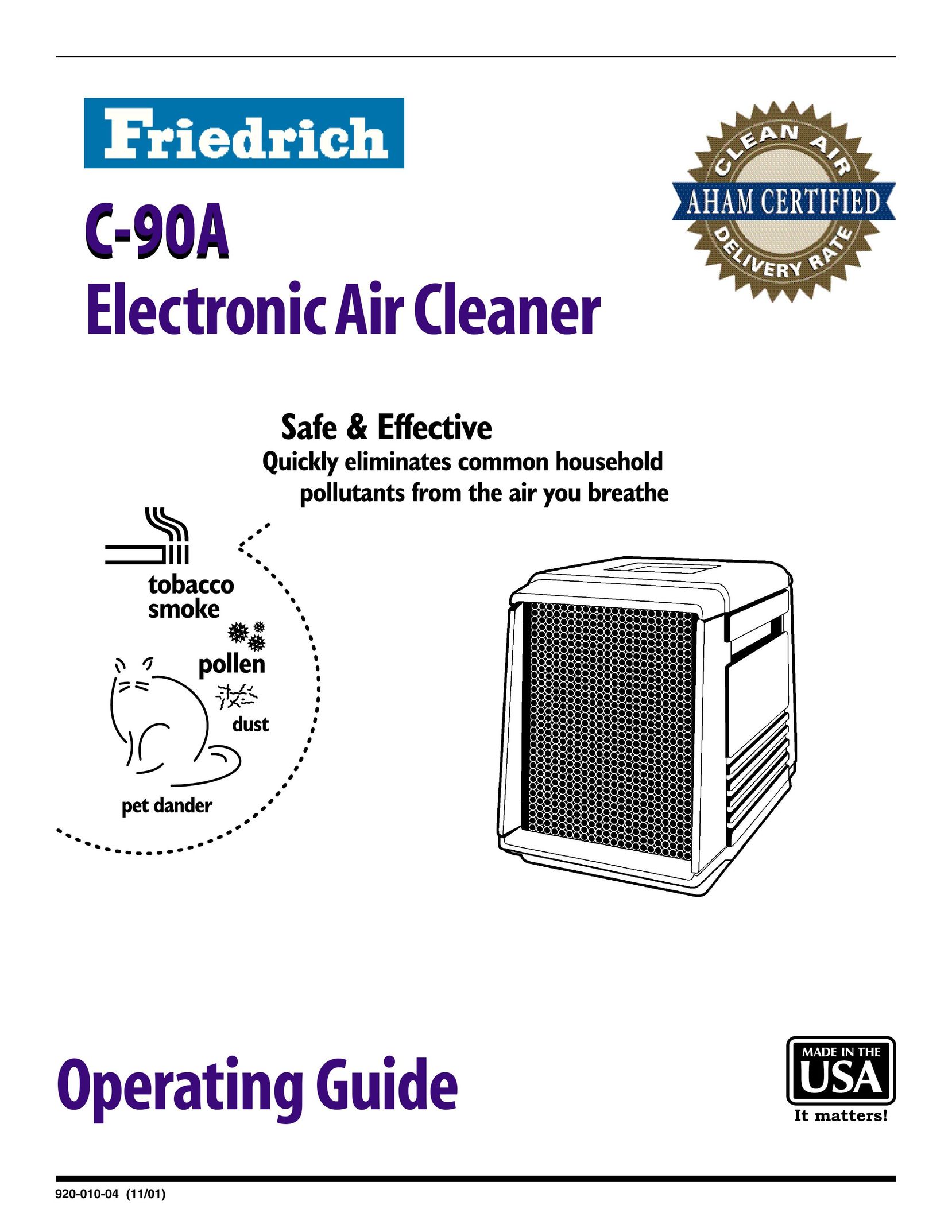 Friedrich C-90A Air Cleaner User Manual