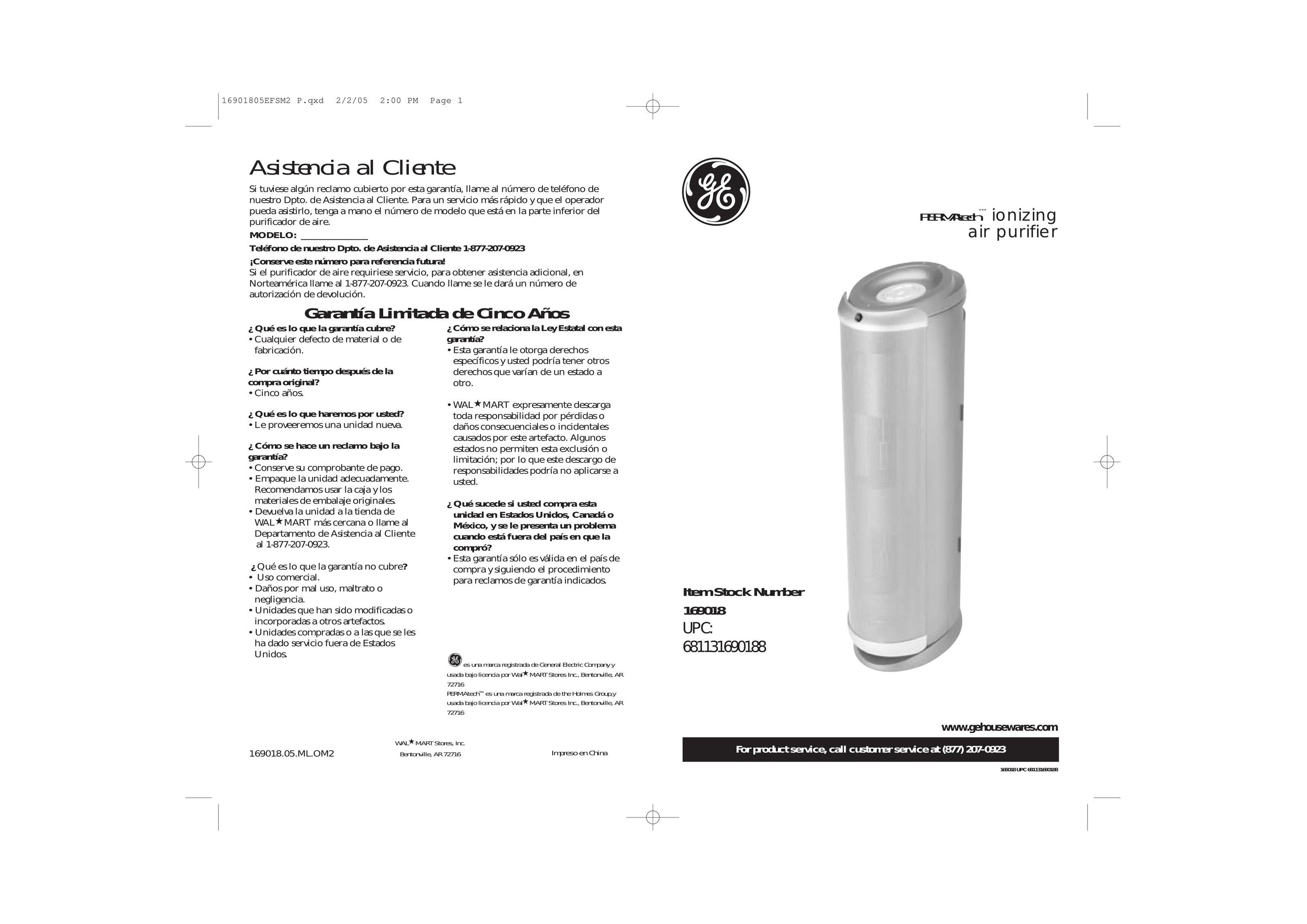 GE 169018 Air Cleaner User Manual