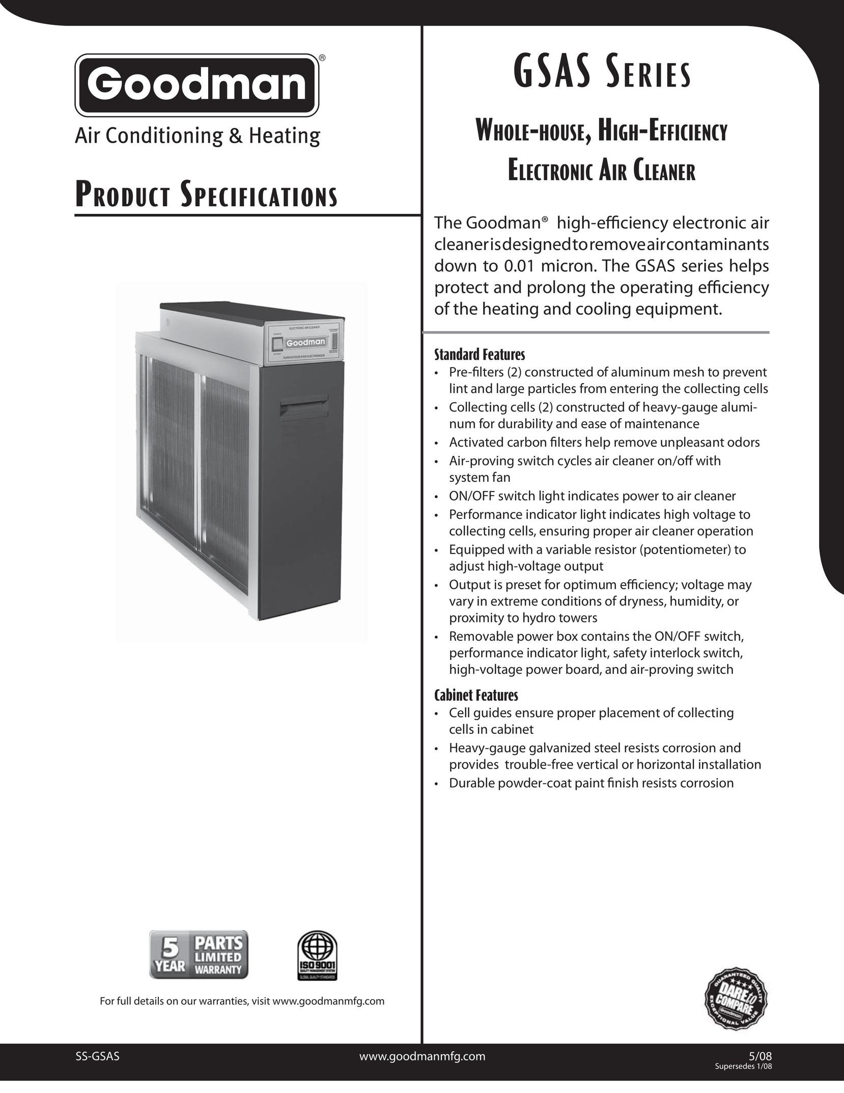 Goodman Mfg GSAS Series Air Cleaner User Manual