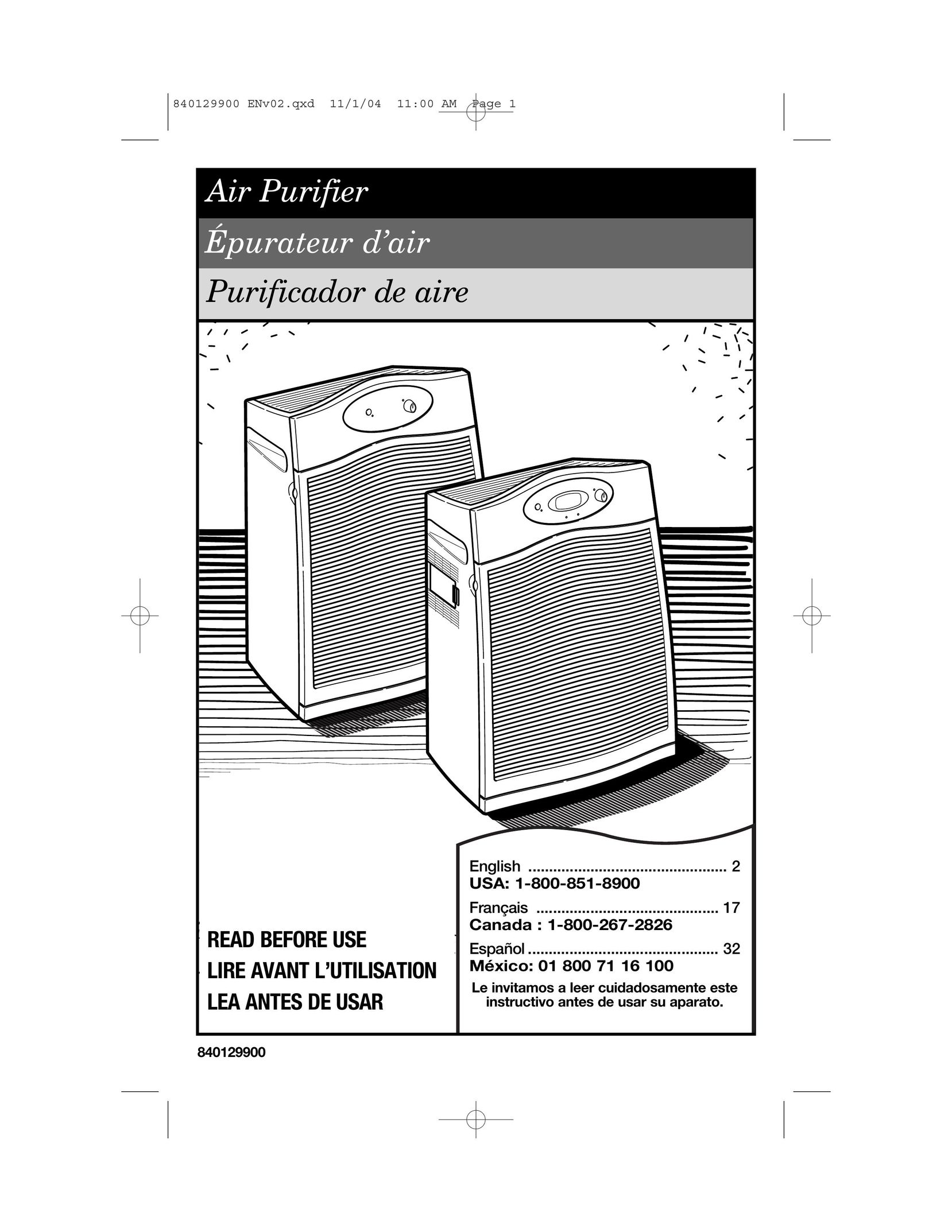 Hamilton Beach 04160 Air Cleaner User Manual