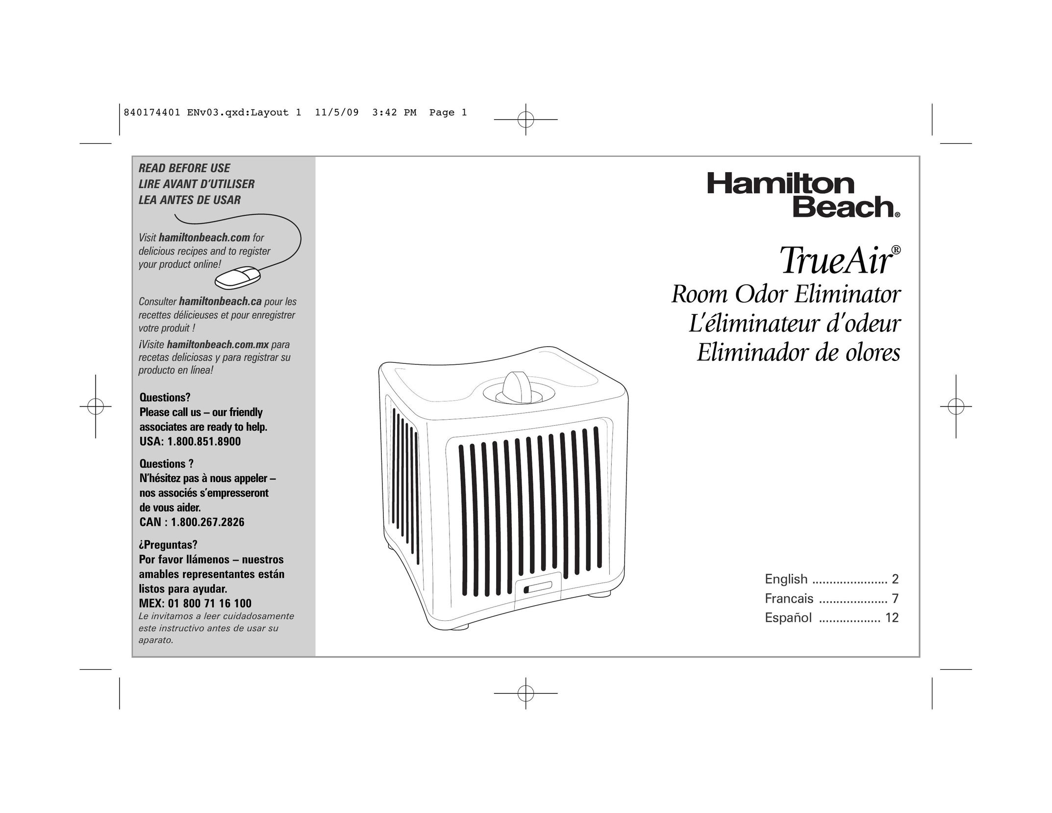 Hamilton Beach 04532GM Air Cleaner User Manual