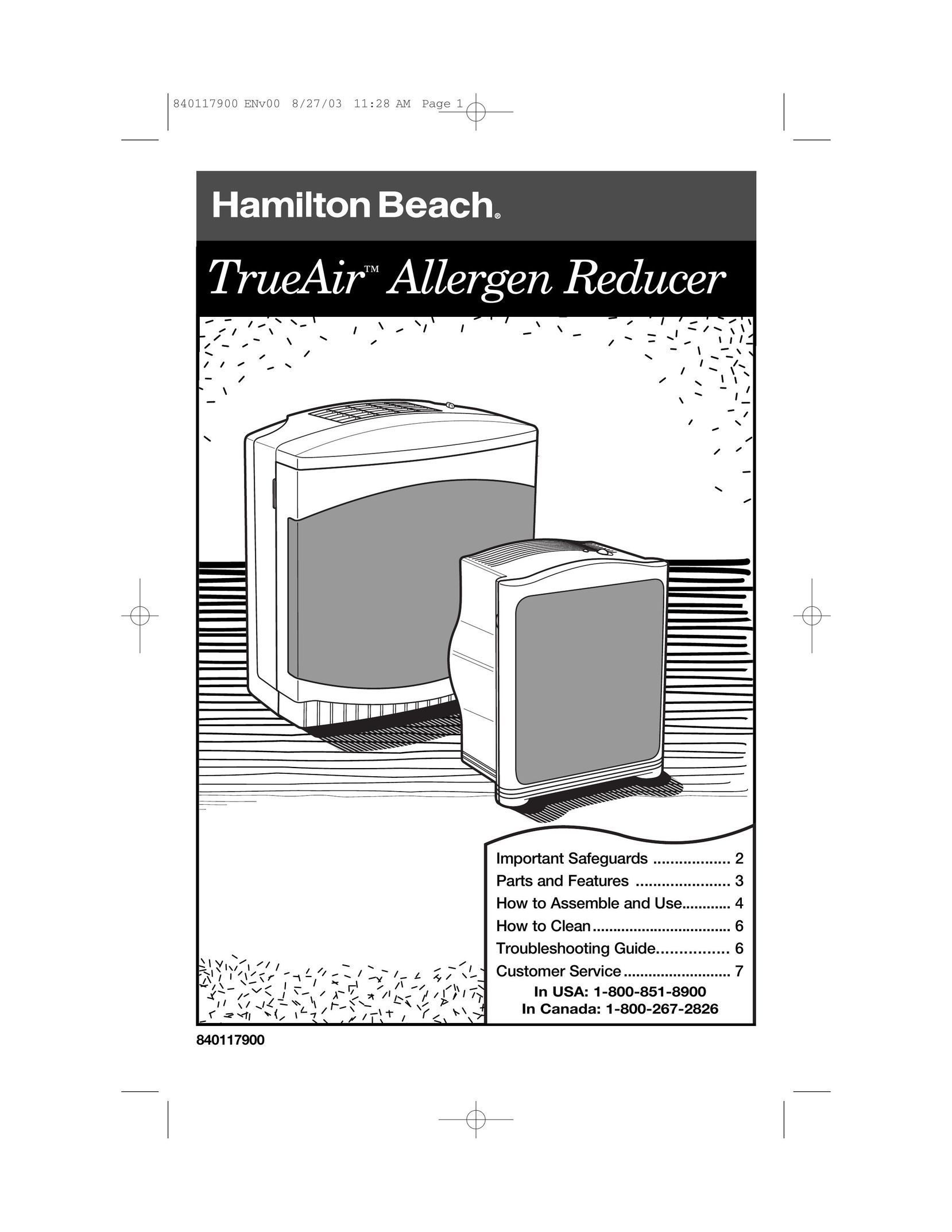 Hamilton Beach 840117900 Air Cleaner User Manual
