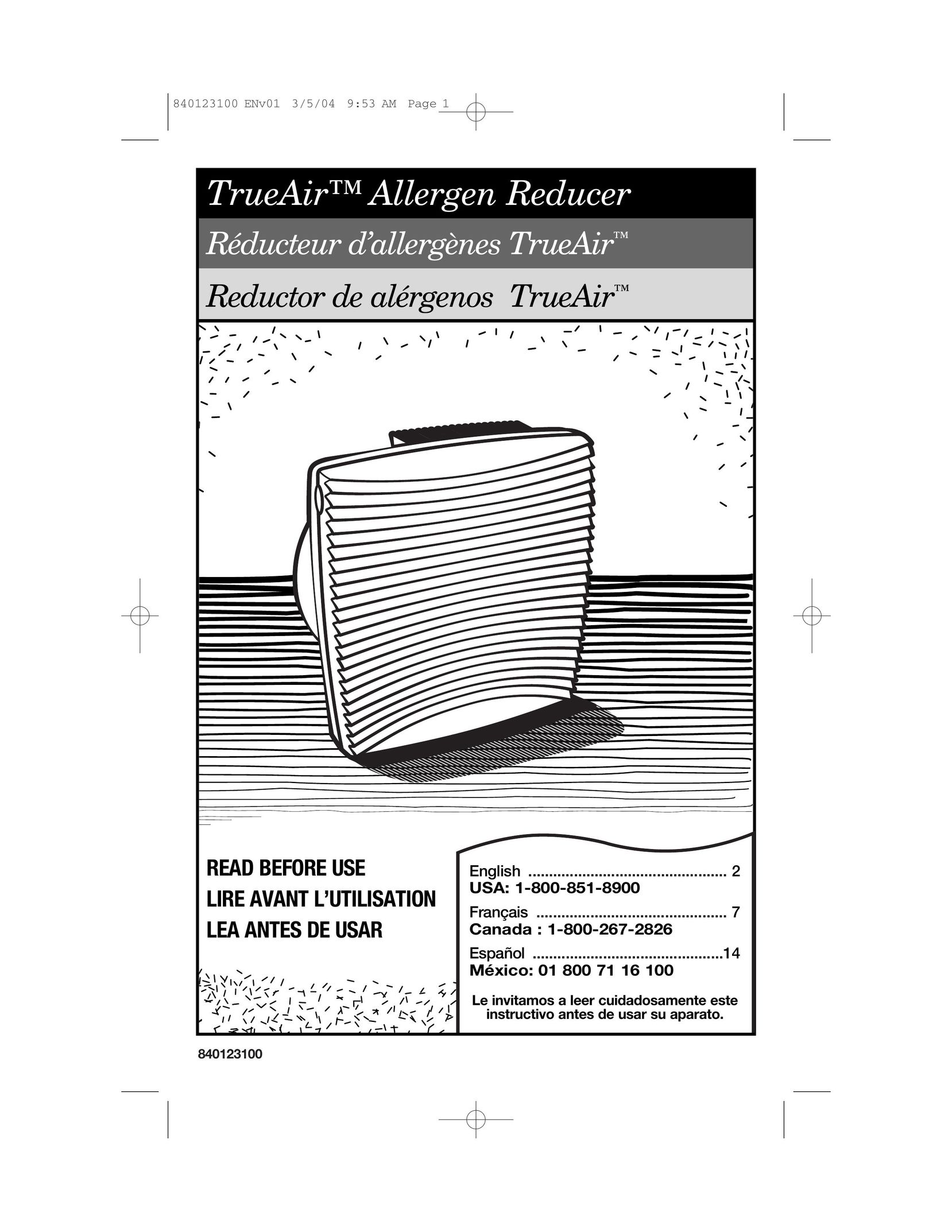 Hamilton Beach 840123100 Air Cleaner User Manual