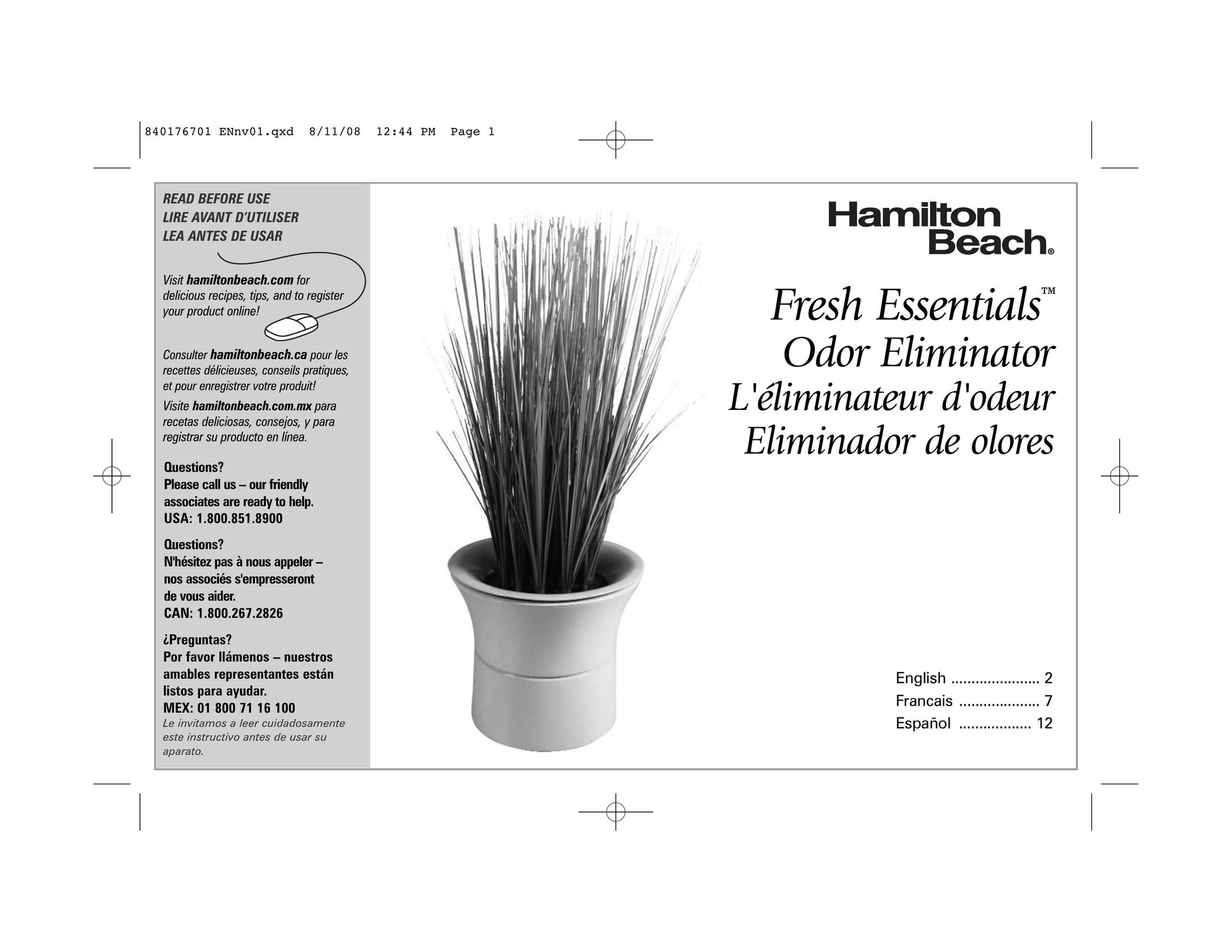 Hamilton Beach Fresh Essentials Air Cleaner User Manual