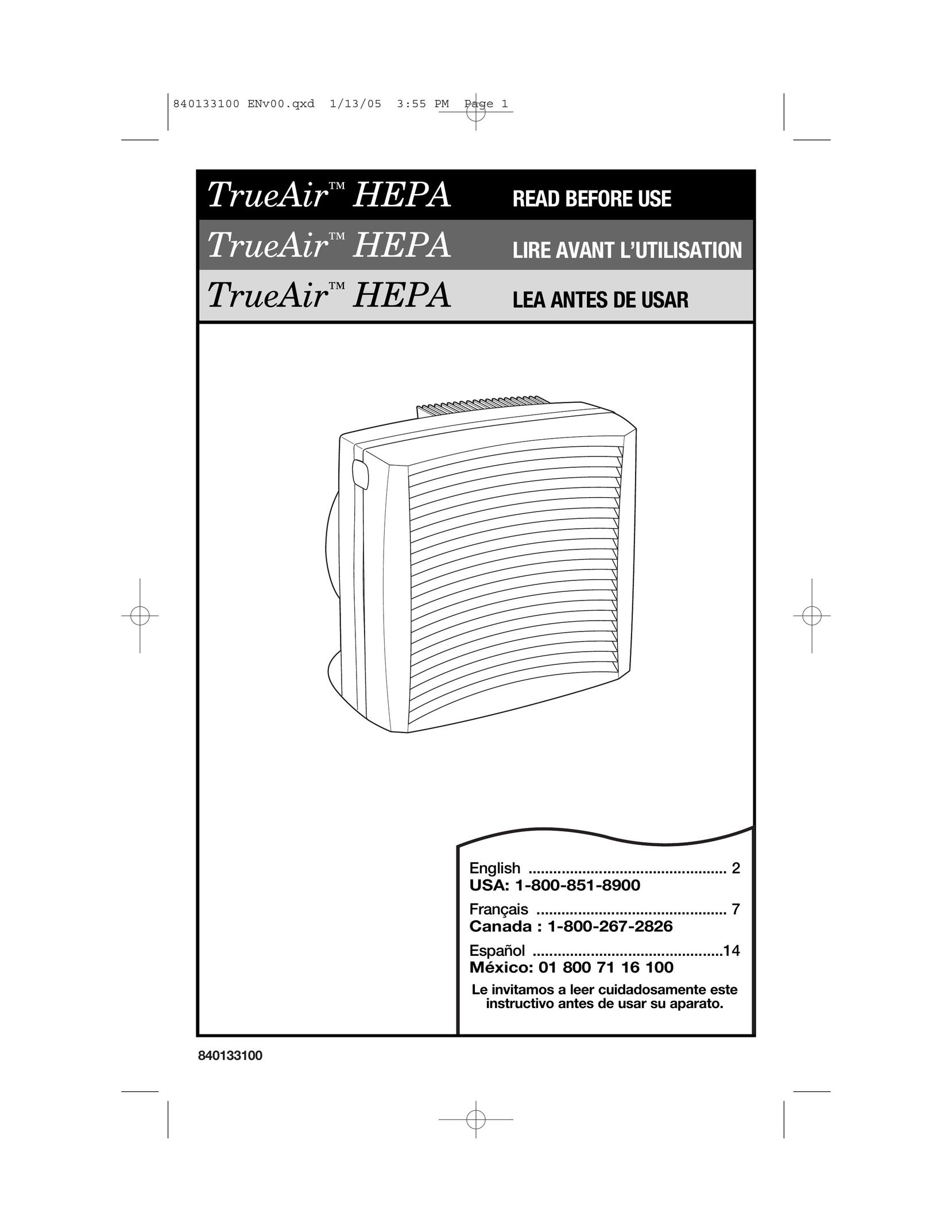 Hamilton Beach HEPA Air Cleaner User Manual