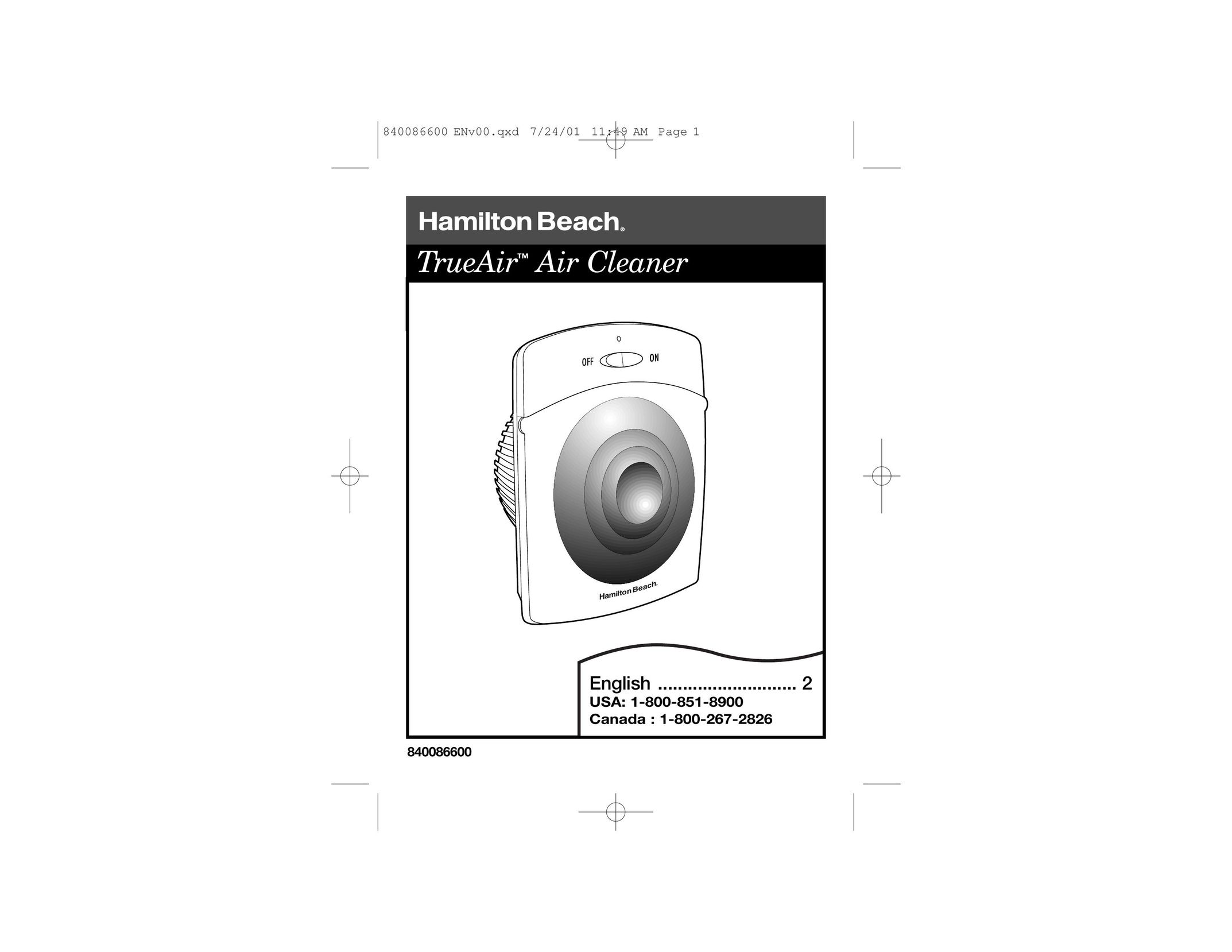 Hamilton Beach TrueAir Air Cleaner User Manual