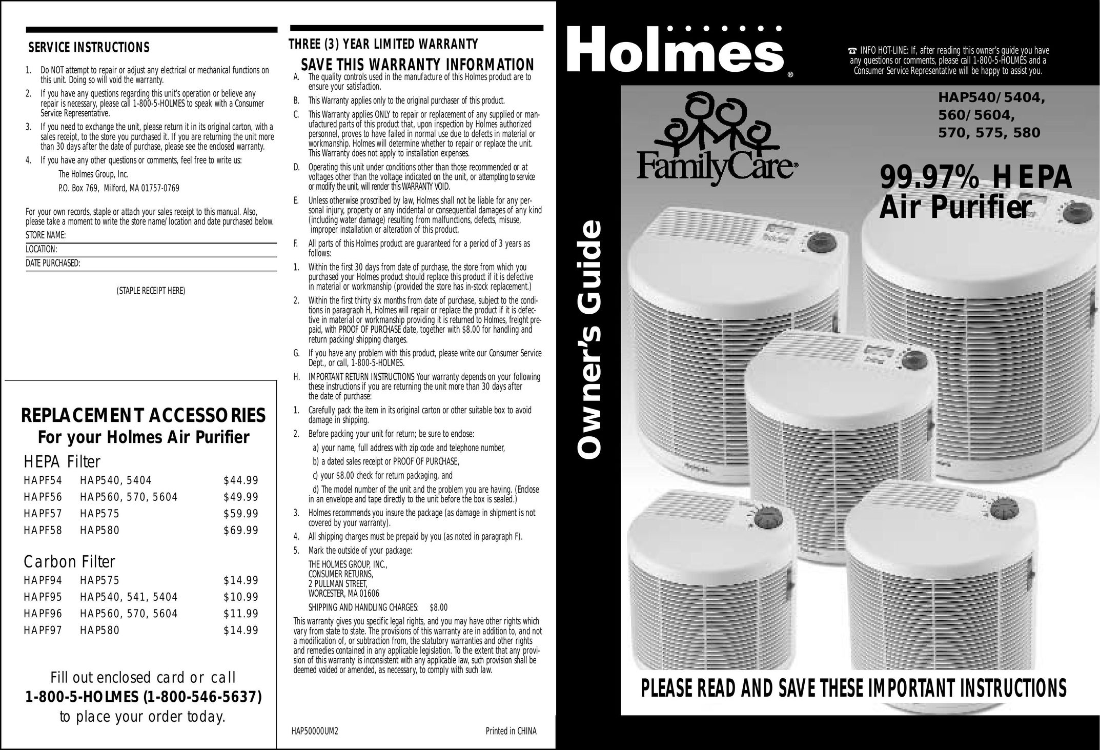 Holmes HAP560 Air Cleaner User Manual