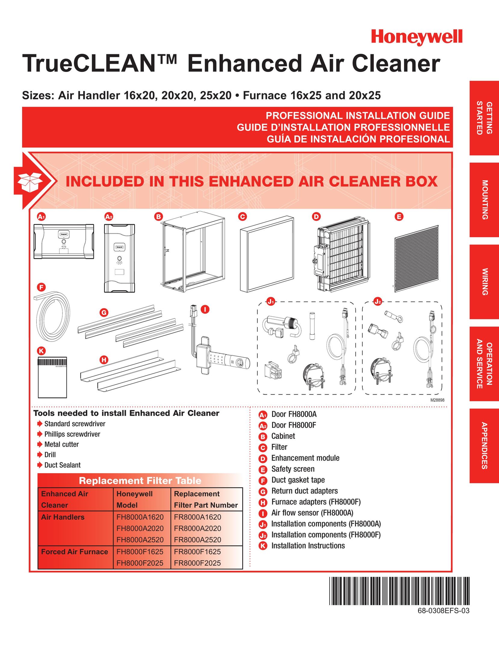Honeywell 68-0308EFS-03 Air Cleaner User Manual