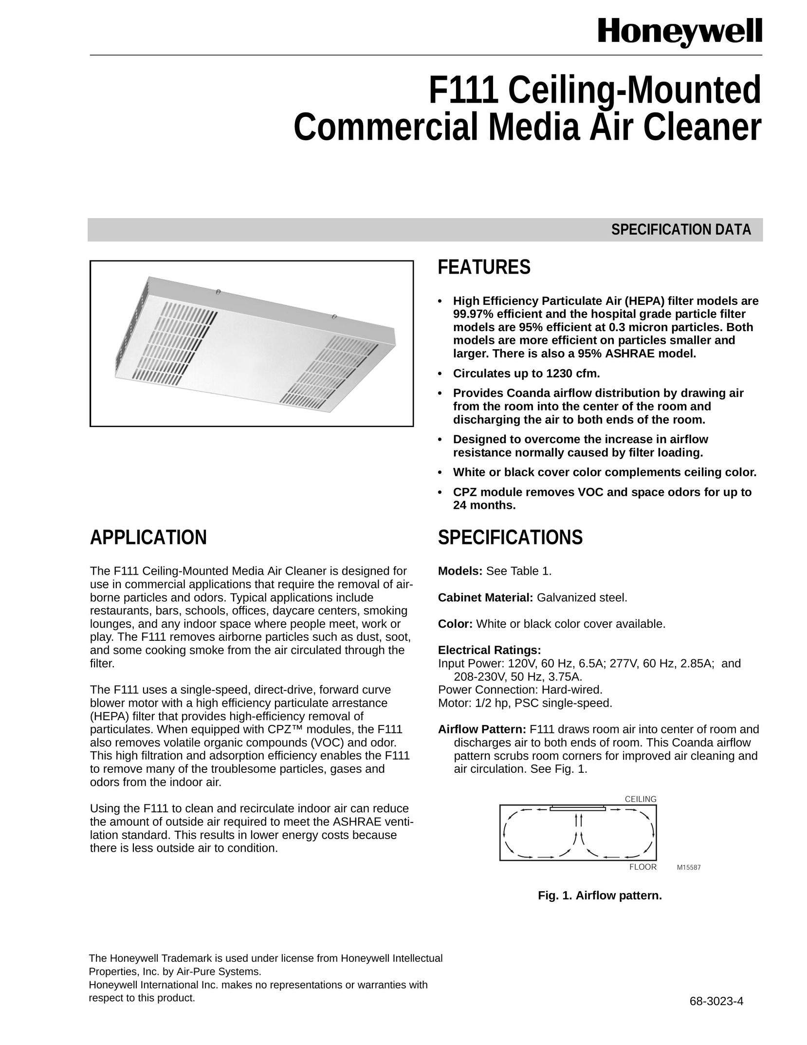 Honeywell F111 Air Cleaner User Manual