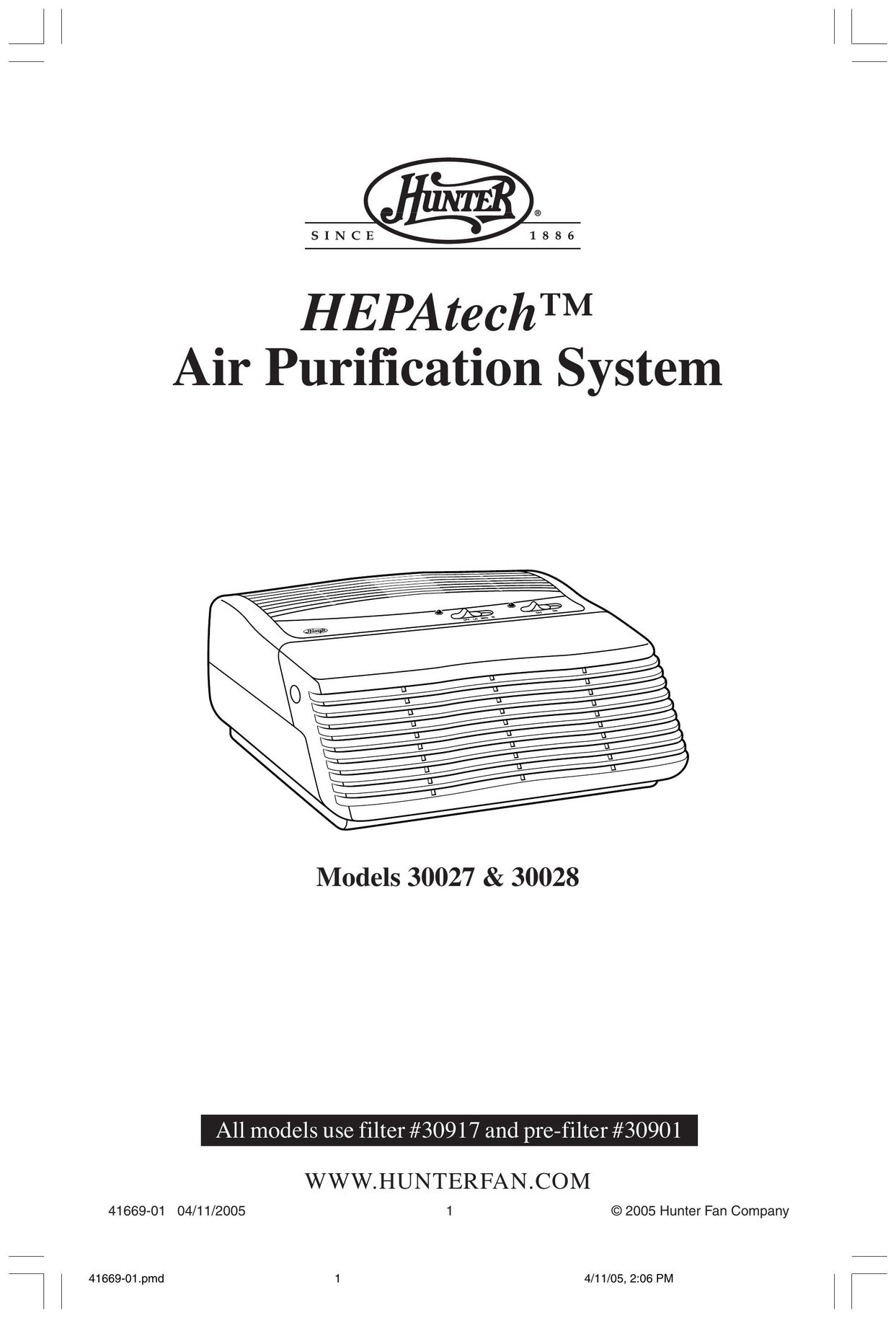 Hunter Fan 30027 Air Cleaner User Manual