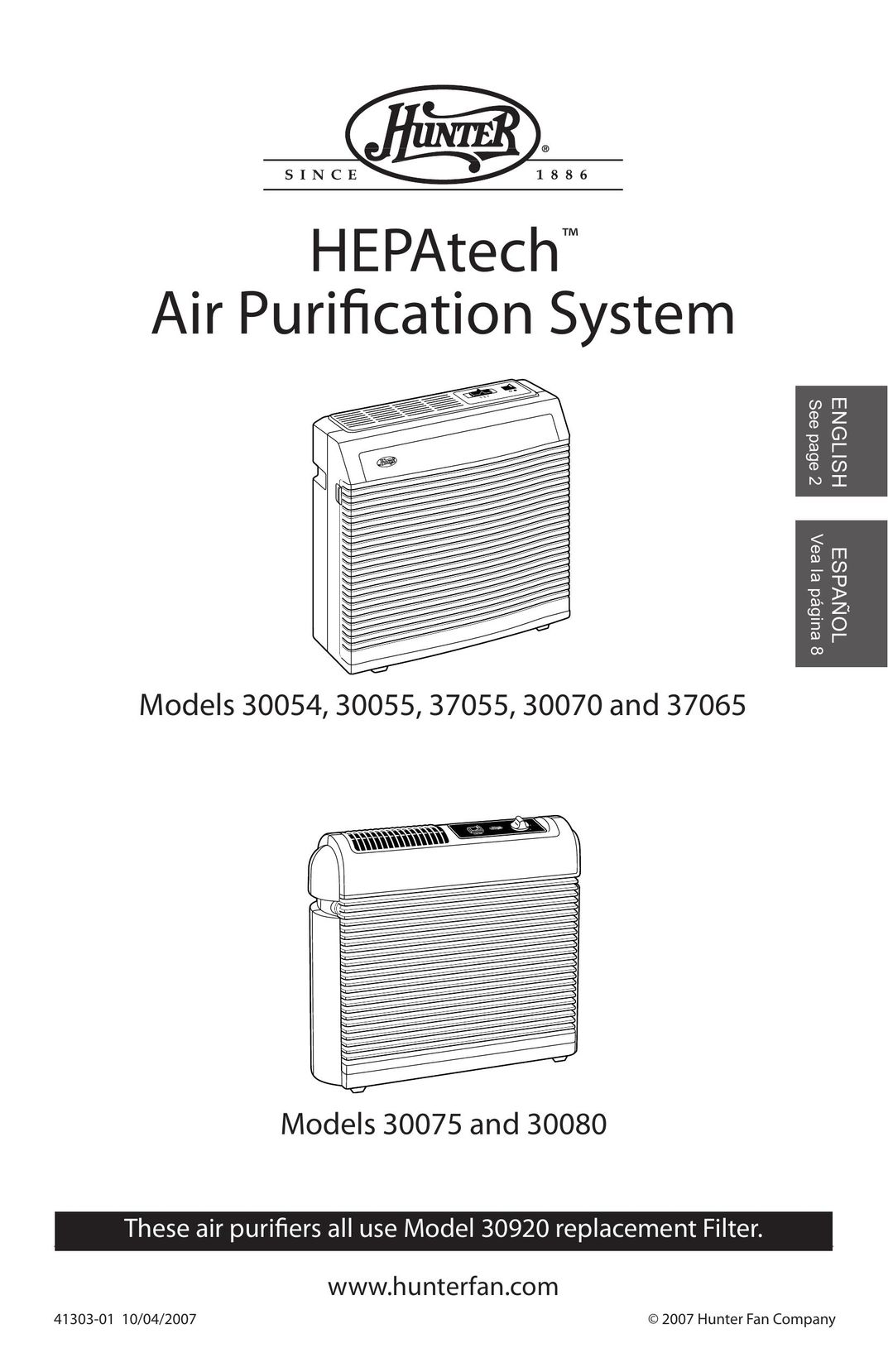 Hunter Fan 30075 Air Cleaner User Manual
