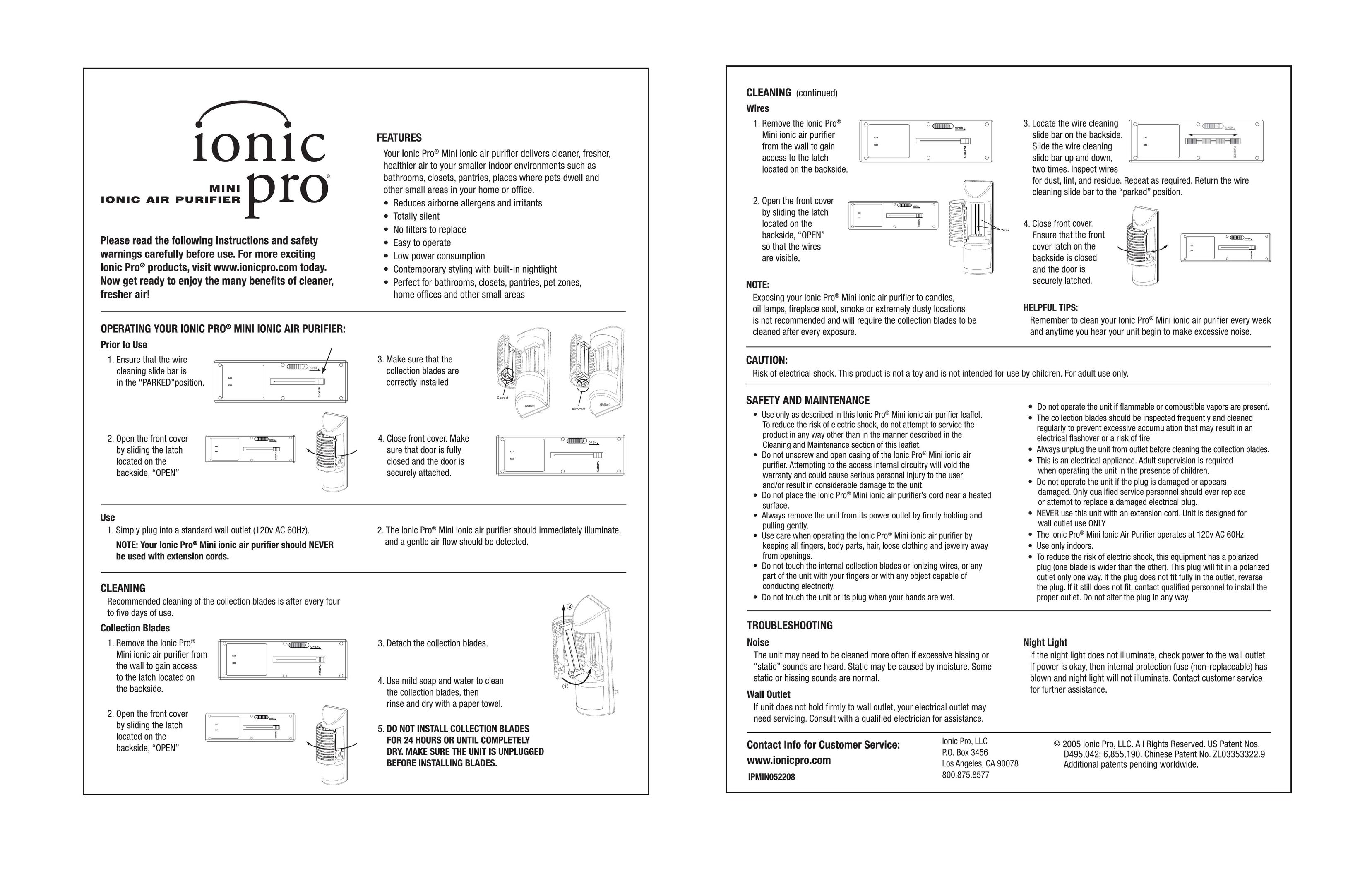 Ionic Pro IPMIN052208 Air Cleaner User Manual