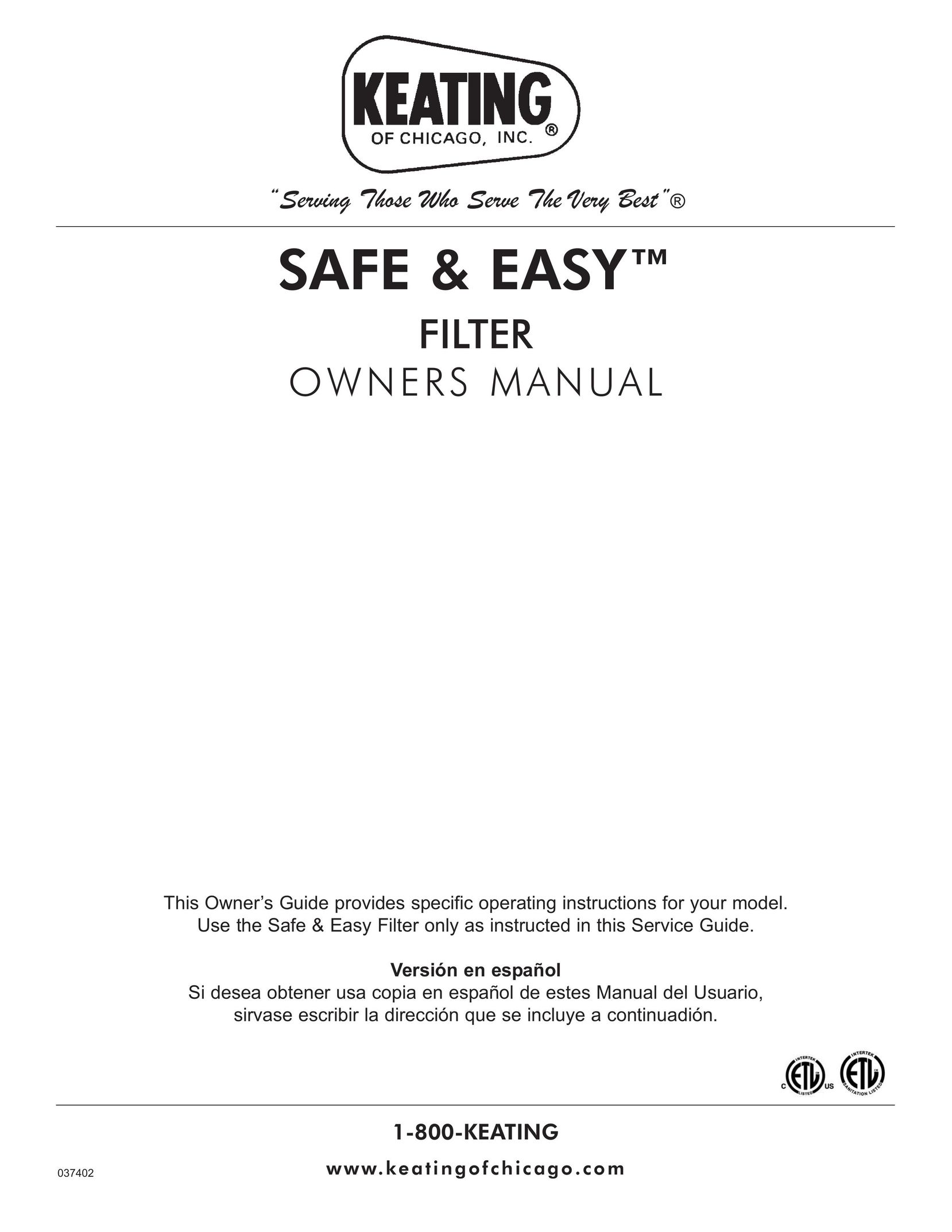 Keating Of Chicago Safe and Easy Filter Air Cleaner User Manual