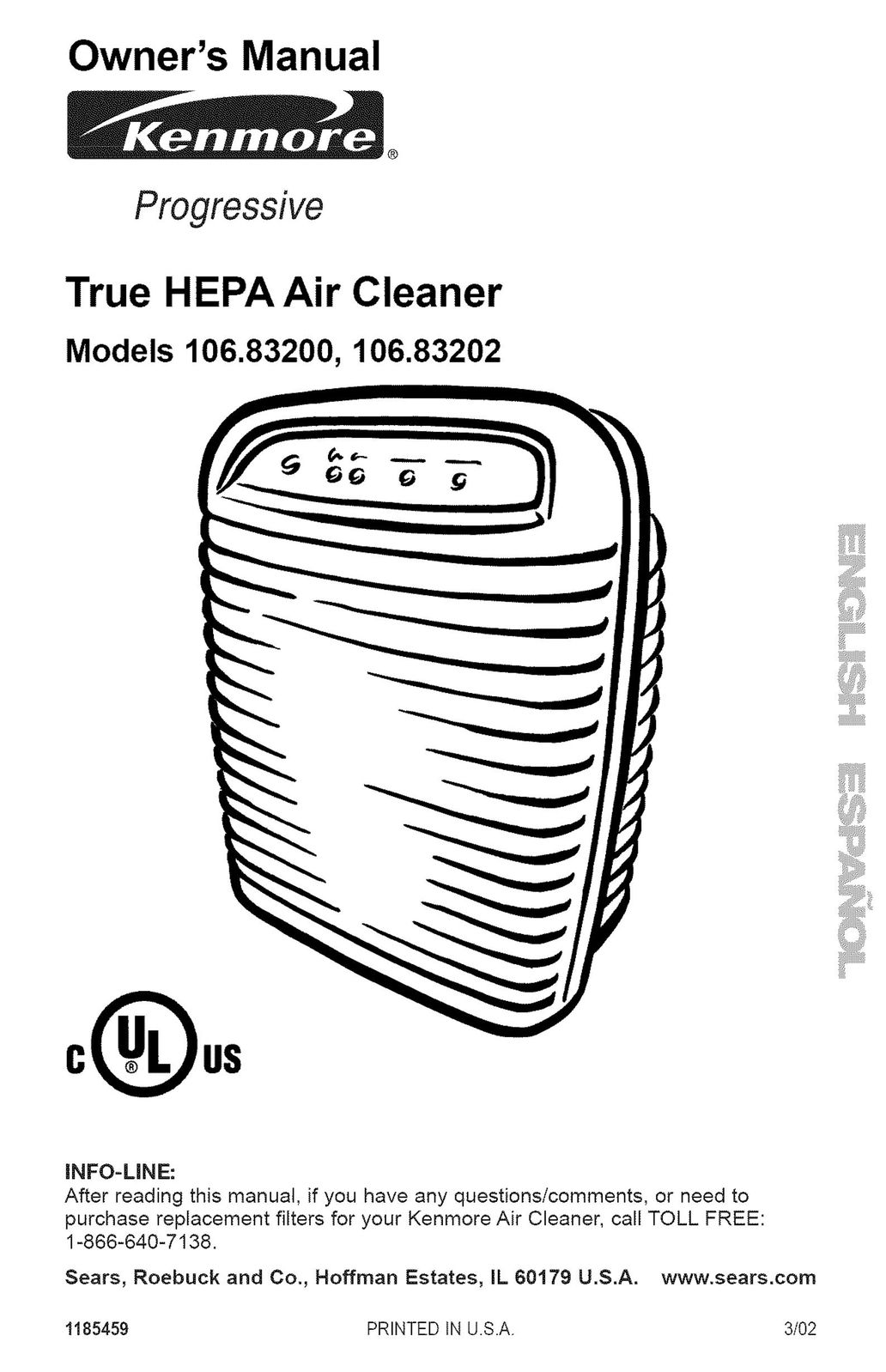 Kenmore 106.832 Air Cleaner User Manual