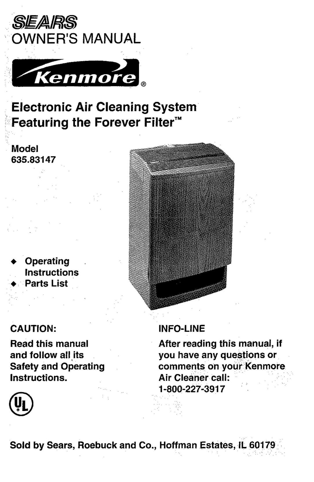 Kenmore 63 Air Cleaner User Manual