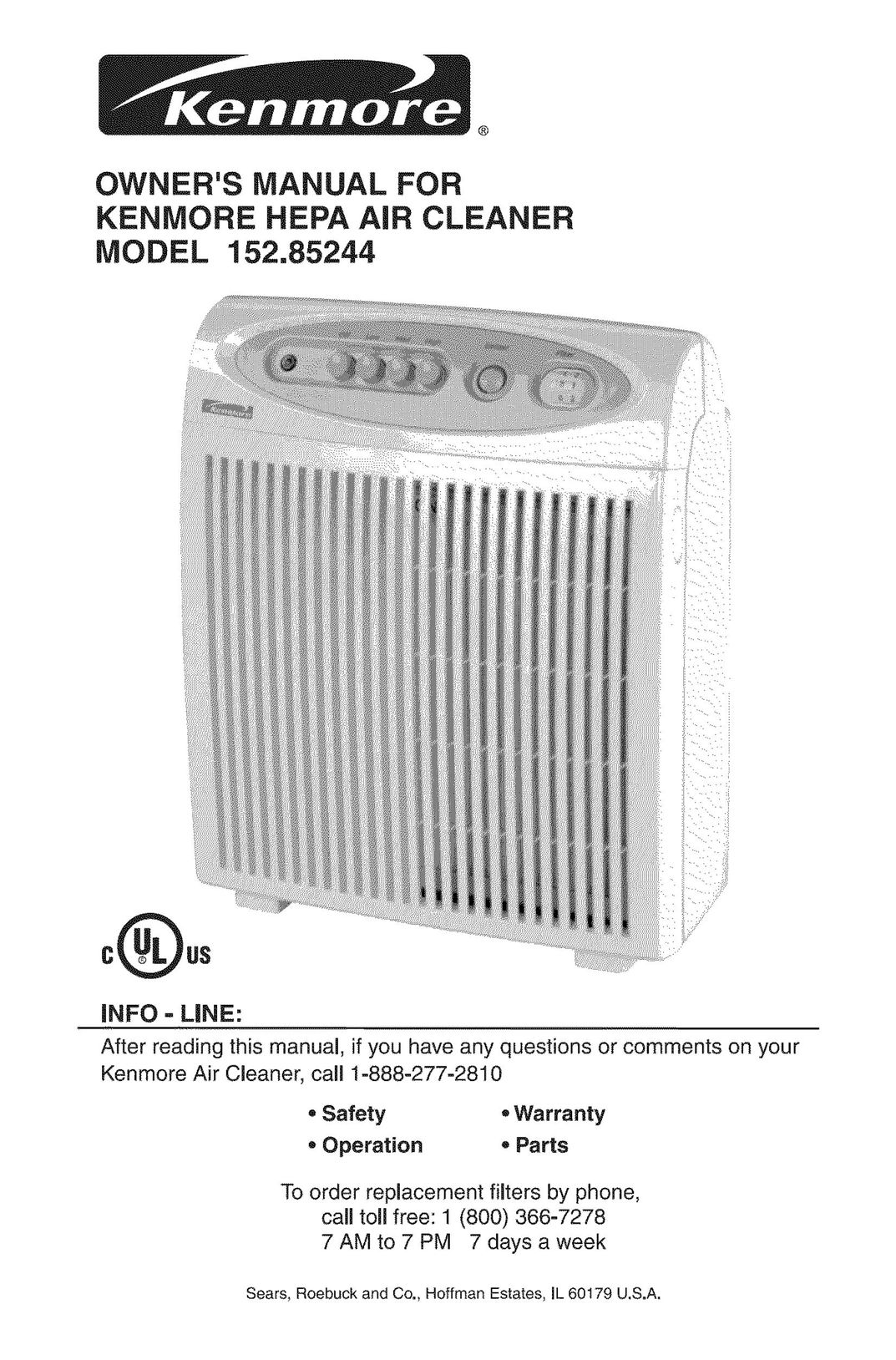 Kenmore 85244 Air Cleaner User Manual